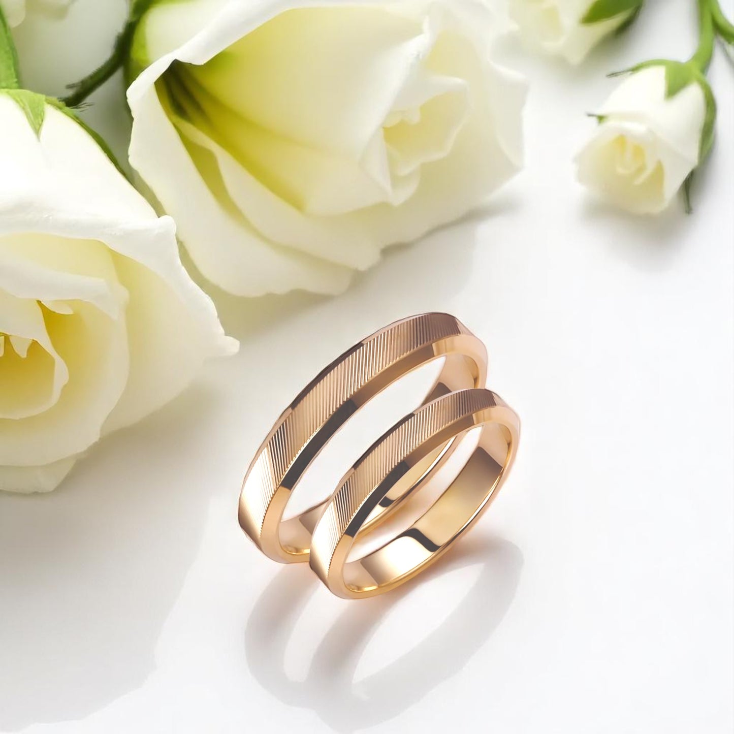Ribbed 3.70mm Wedding Bands Set