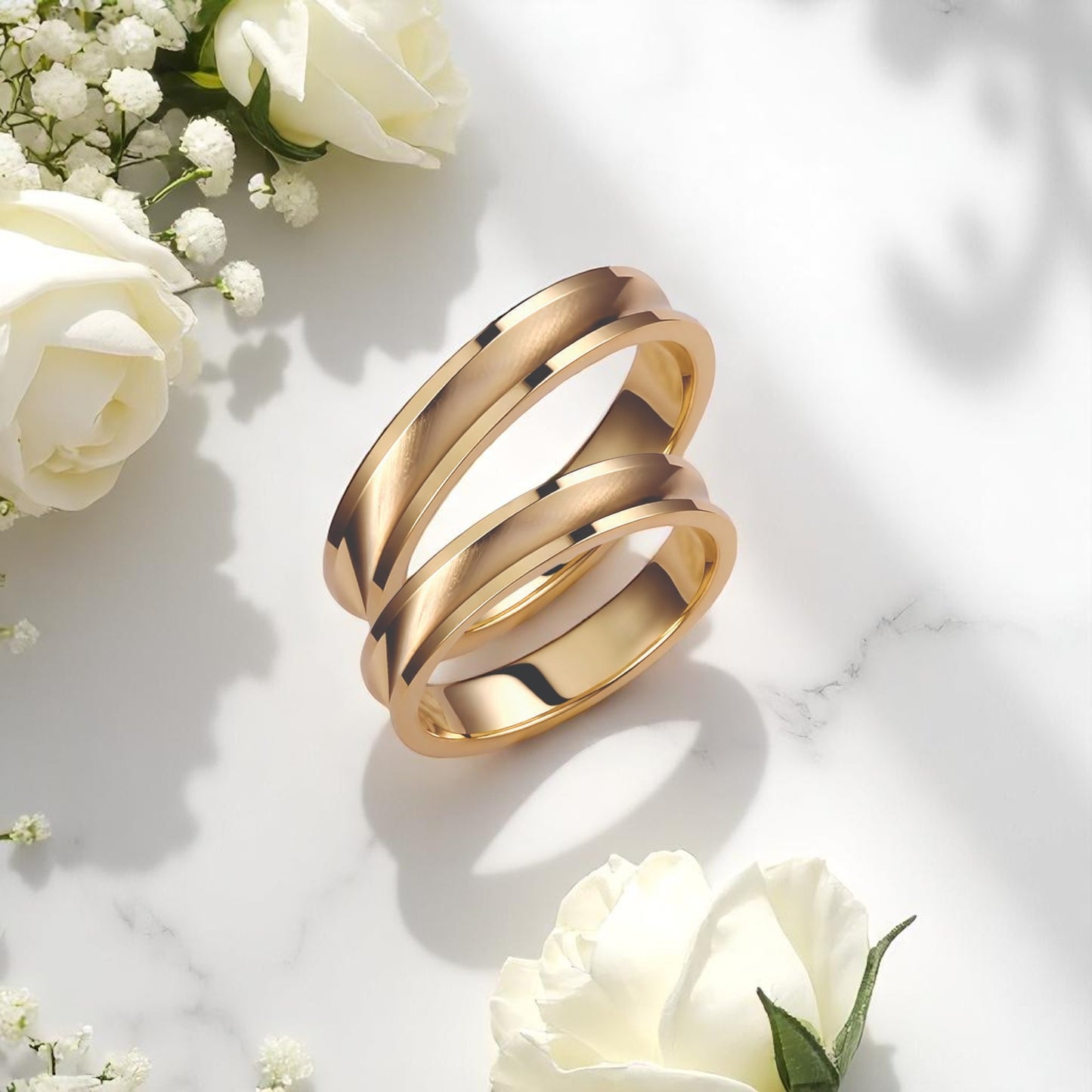 Brushed 4mm Wedding Bands Set