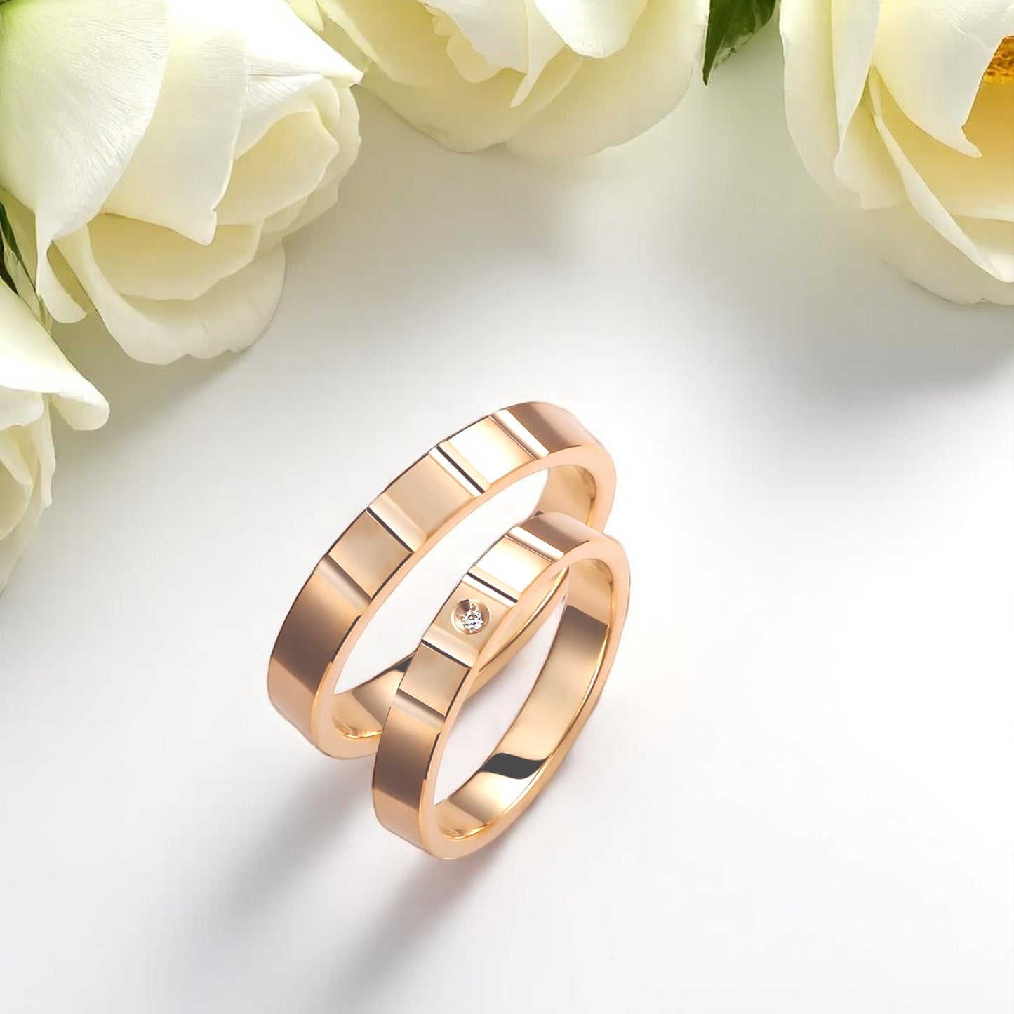 Square 3mm Diamond Wedding Bands Set