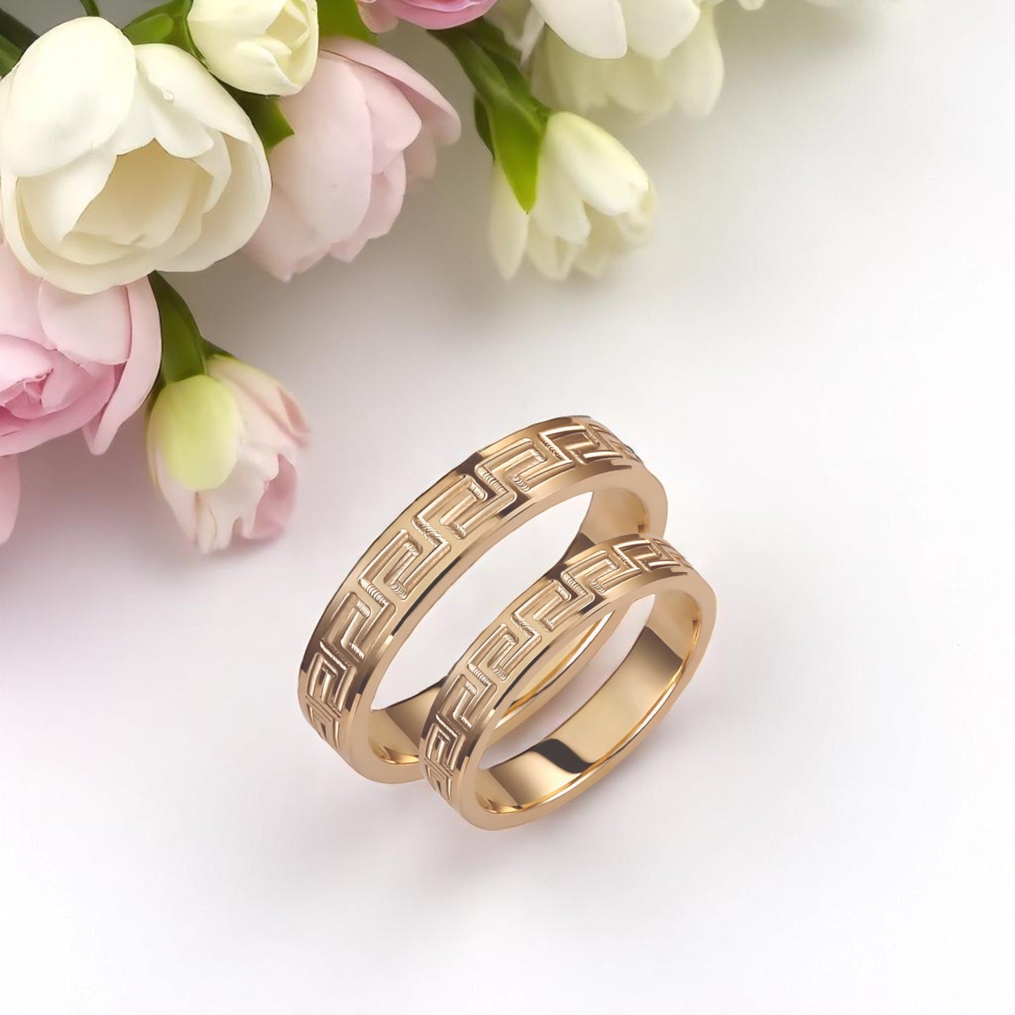Meander 4mm Wedding Bands Set