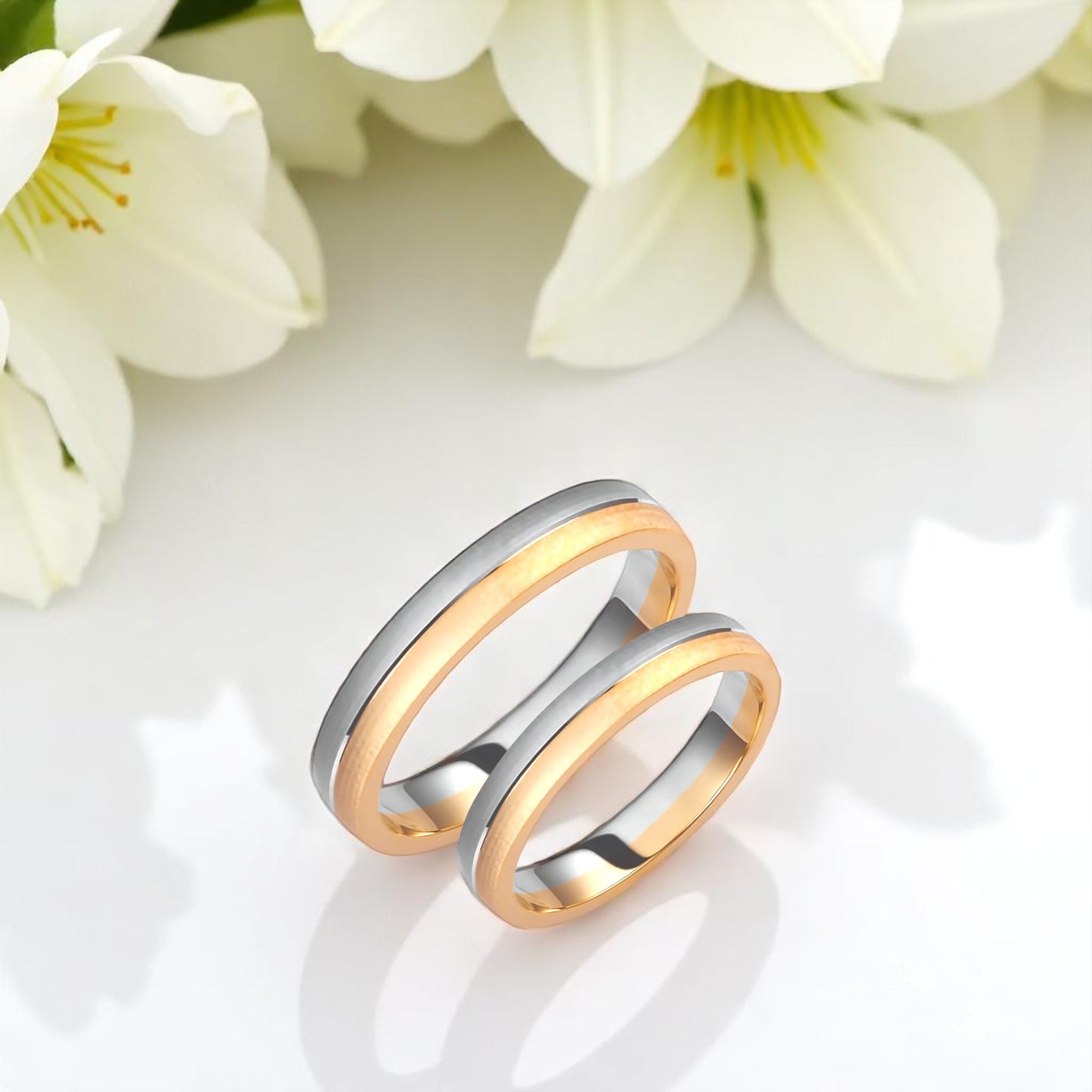 Matte Two-Tone Wedding Bands Set