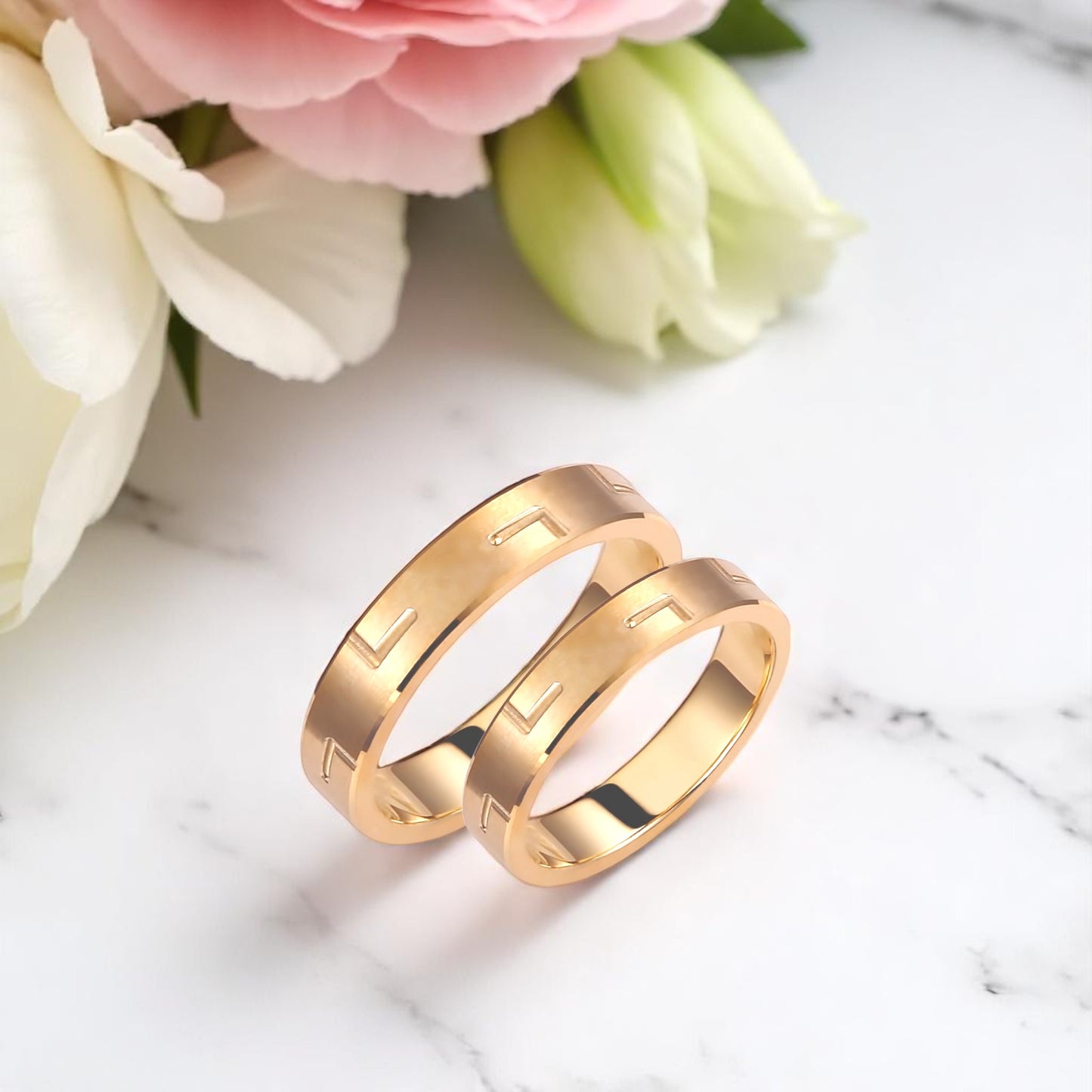 Brushed 4mm Wedding Bands Set