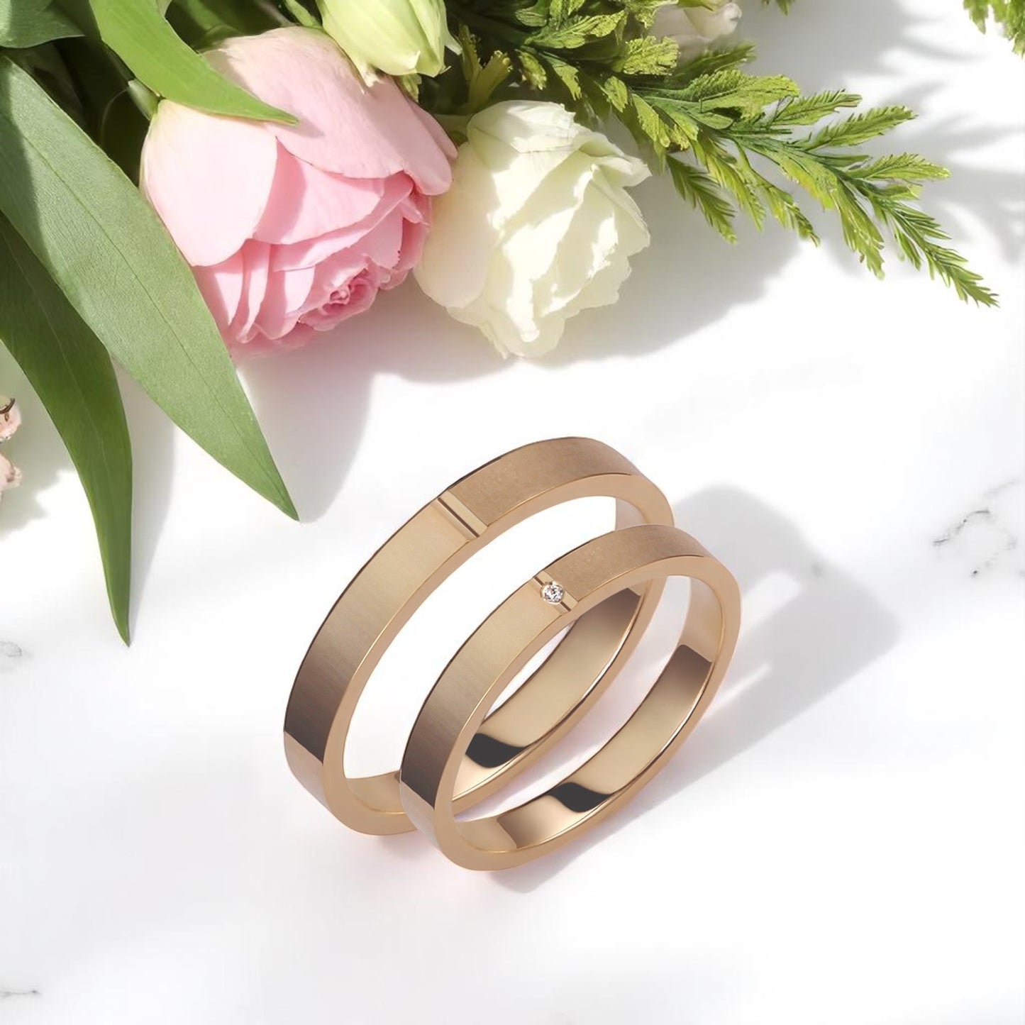 Diamond 3mm Wedding Bands Set
