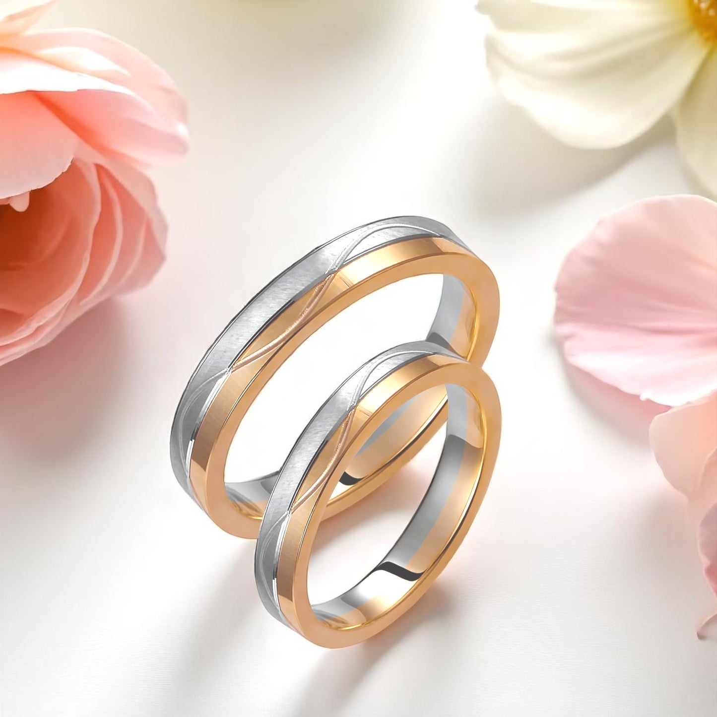 Wavy Two-Tone 3.5mm Wedding Bands Set