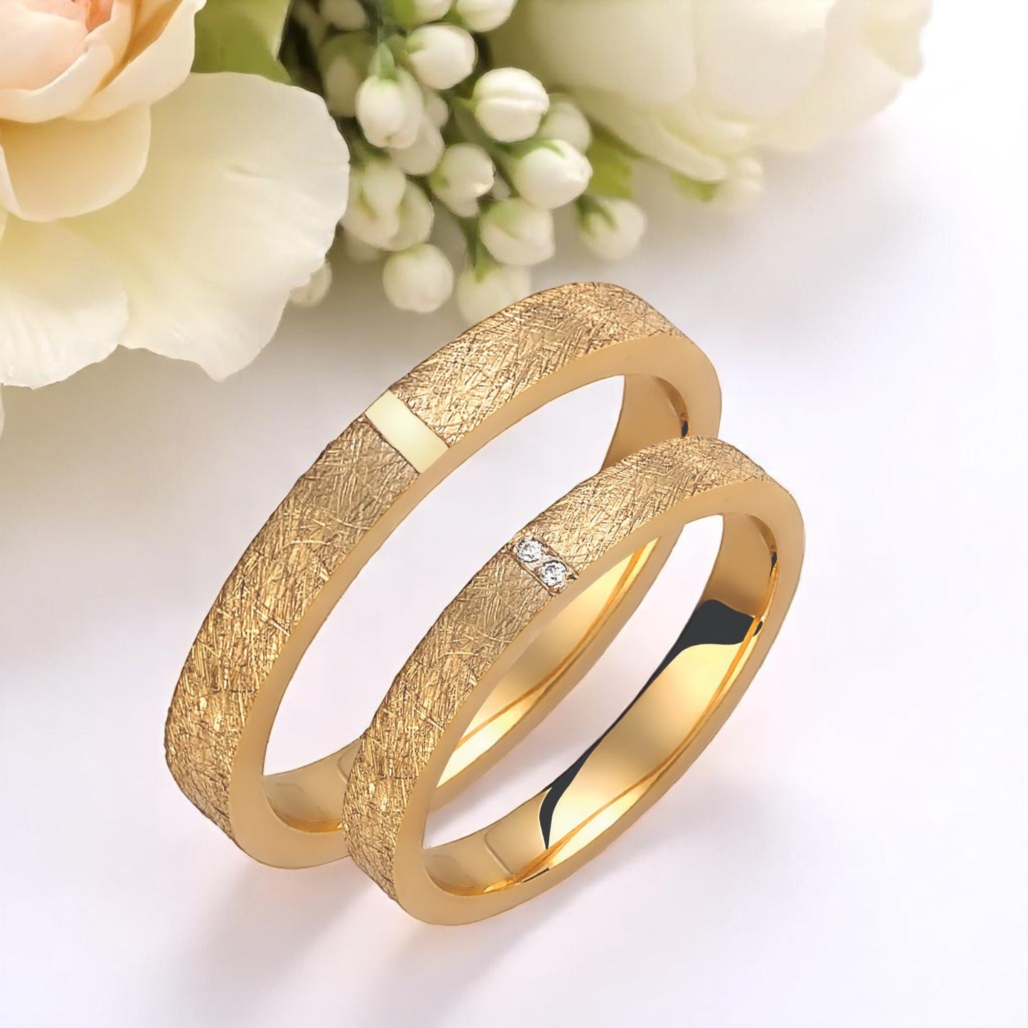 Textured 3mm Diamond Wedding Bands Set