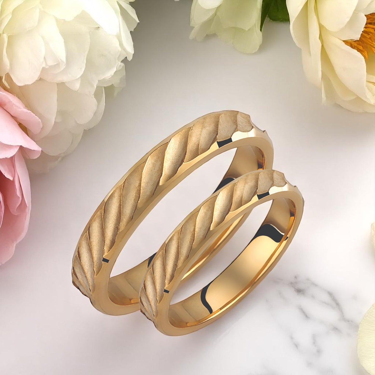 Solid Gold 3.5mm Wedding Bands Set