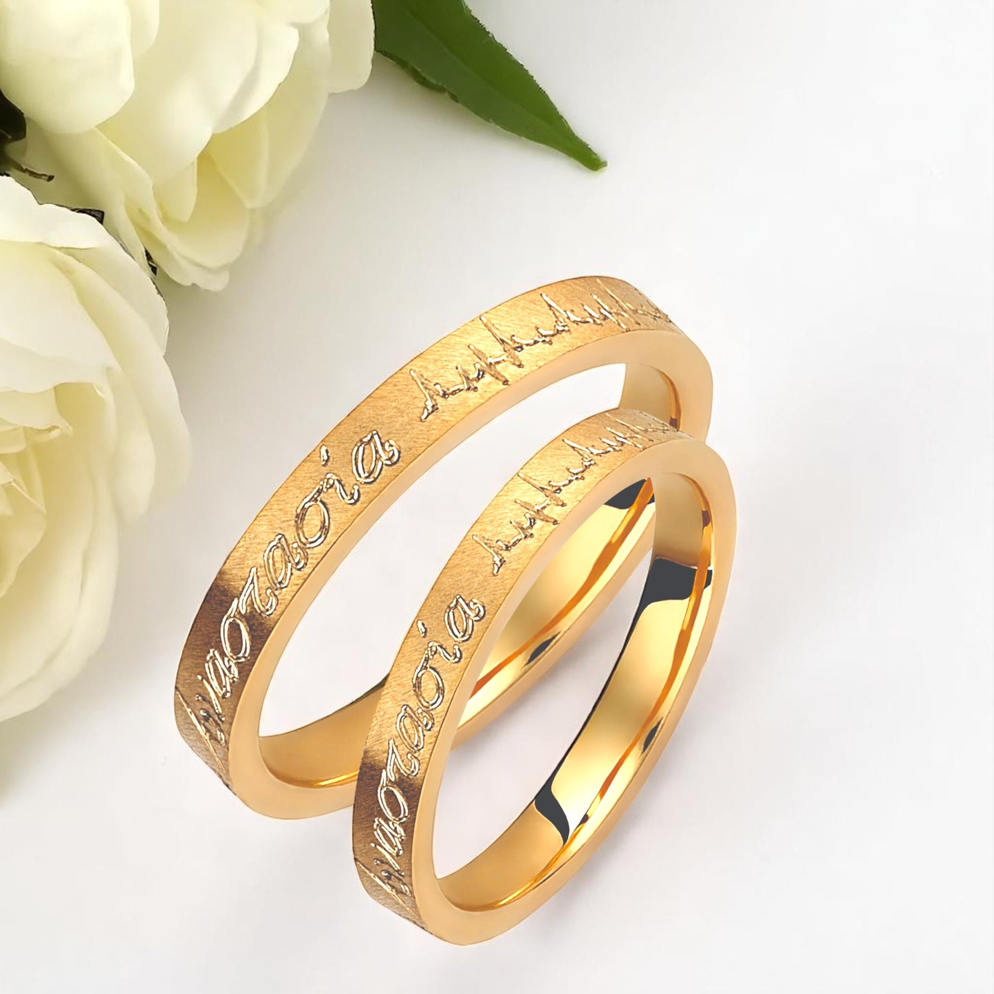 Heartbeat 3mm Wedding Bands Set
