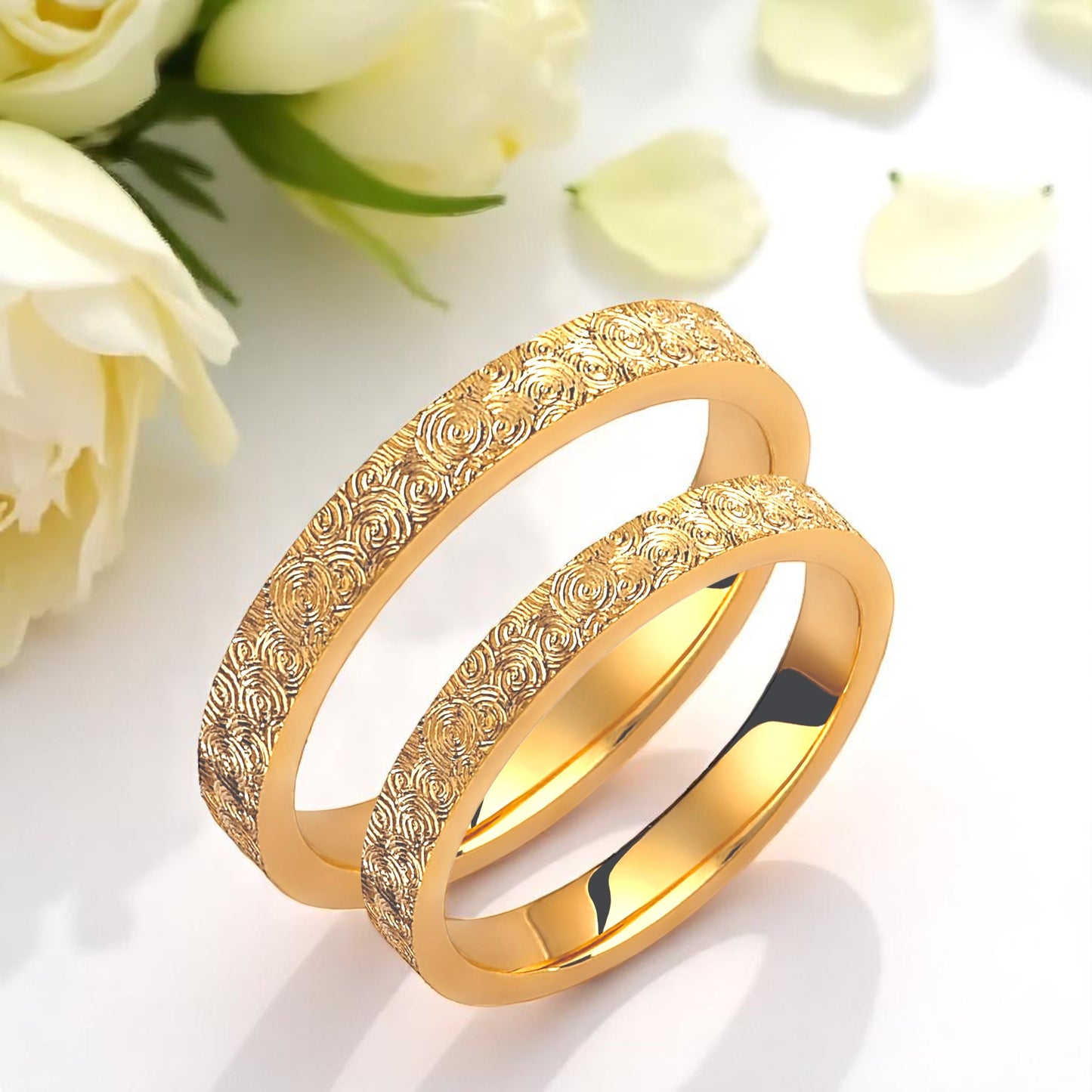 Swirl Pattern 3mm Wedding Bands Set