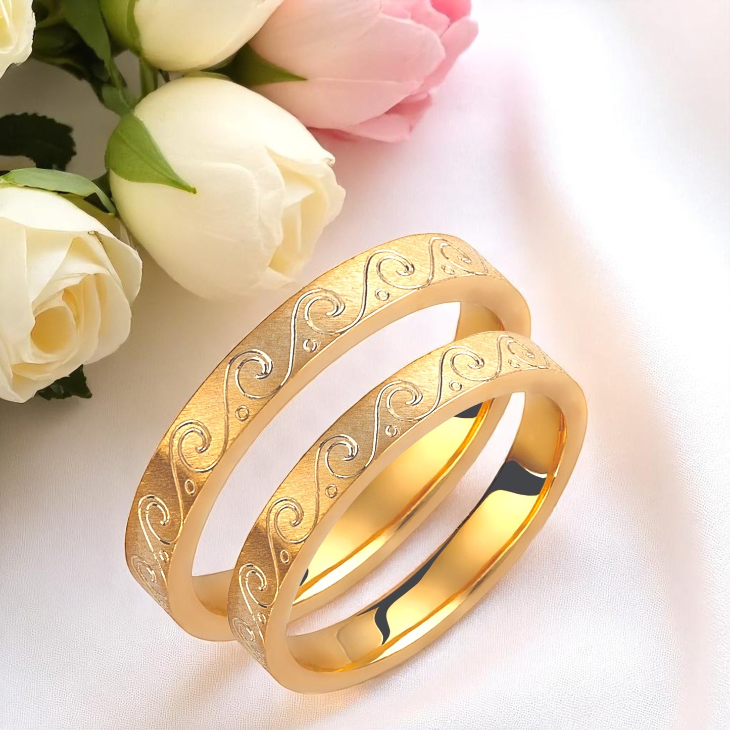 Wavy 3mm Wedding Bands Set