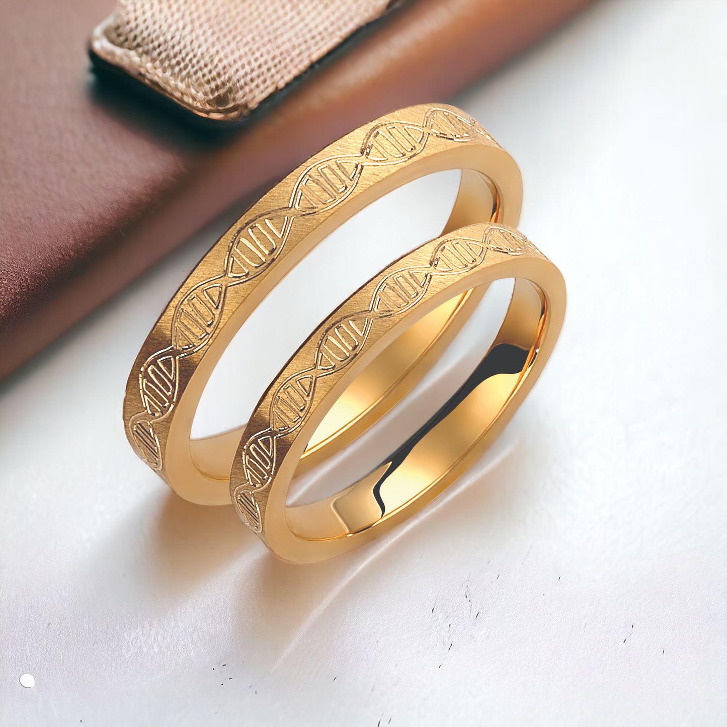 DNA Wedding Band Set: 18k Gold Matching Rings, His & Hers