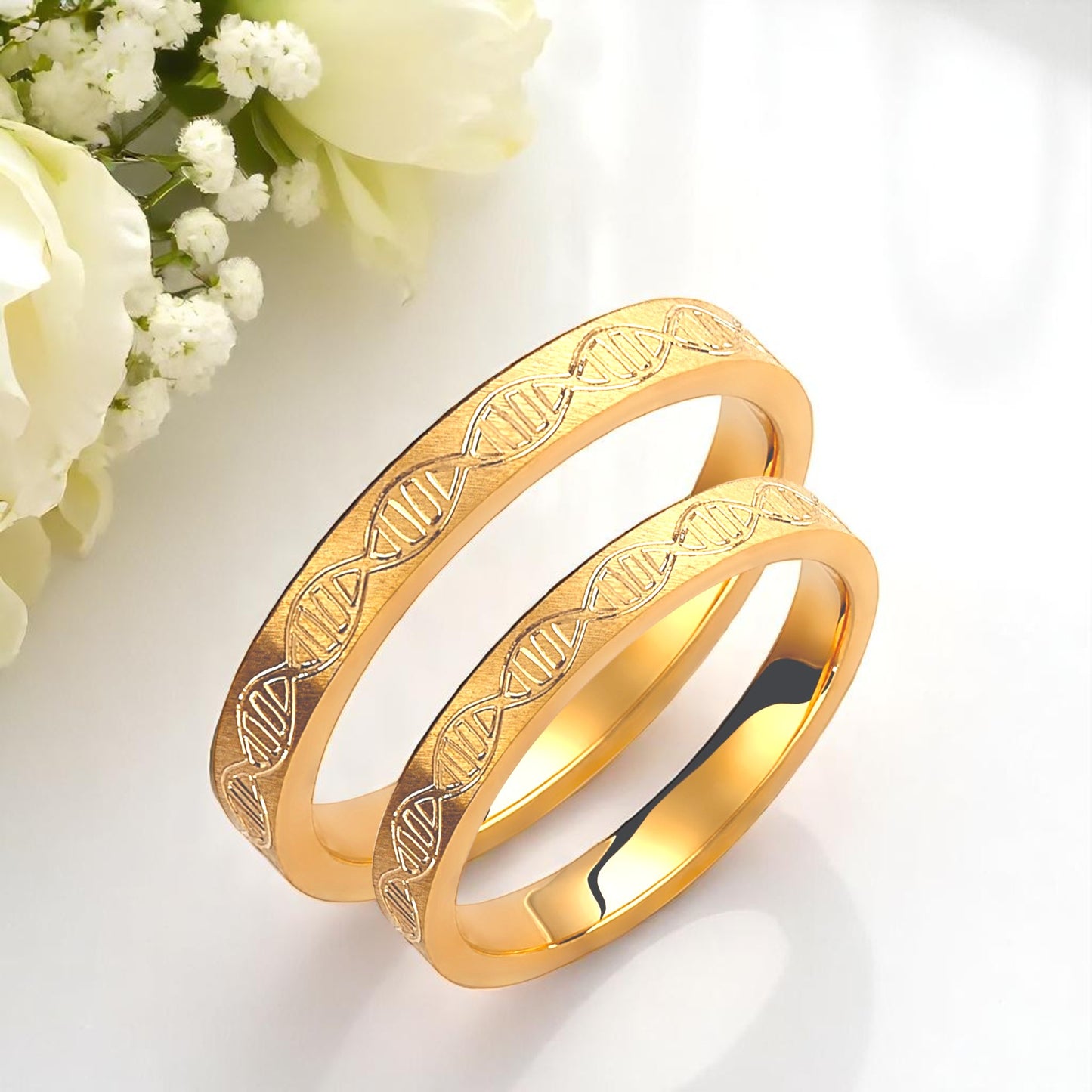 DNA 3mm Wedding Bands Set with a Brushed Finish