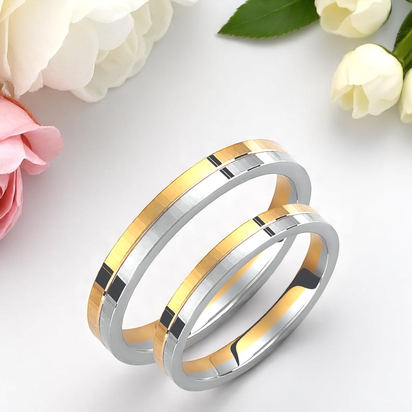Two-Tone 3mm Wedding Bands Set