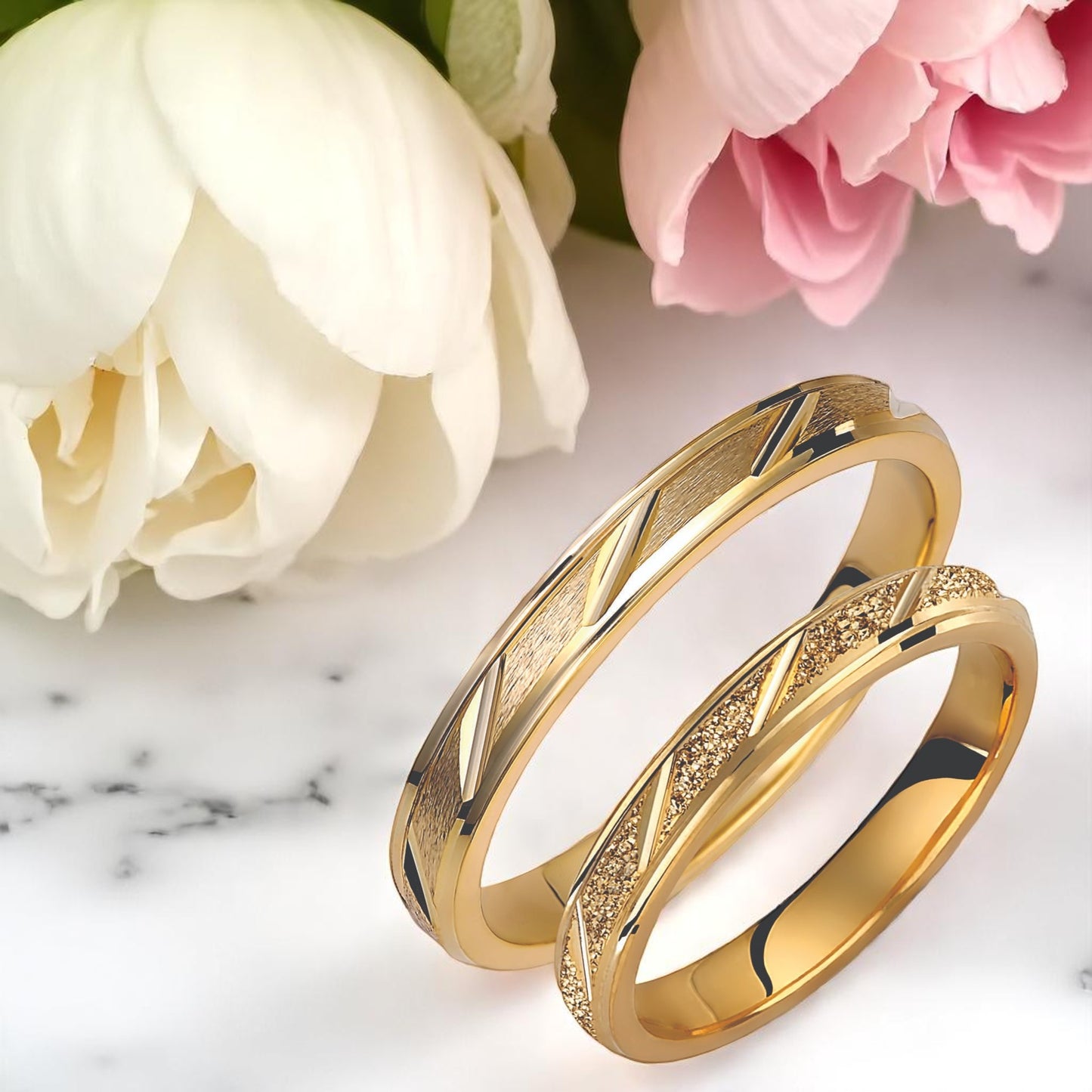 Textured Wedding Bands Set