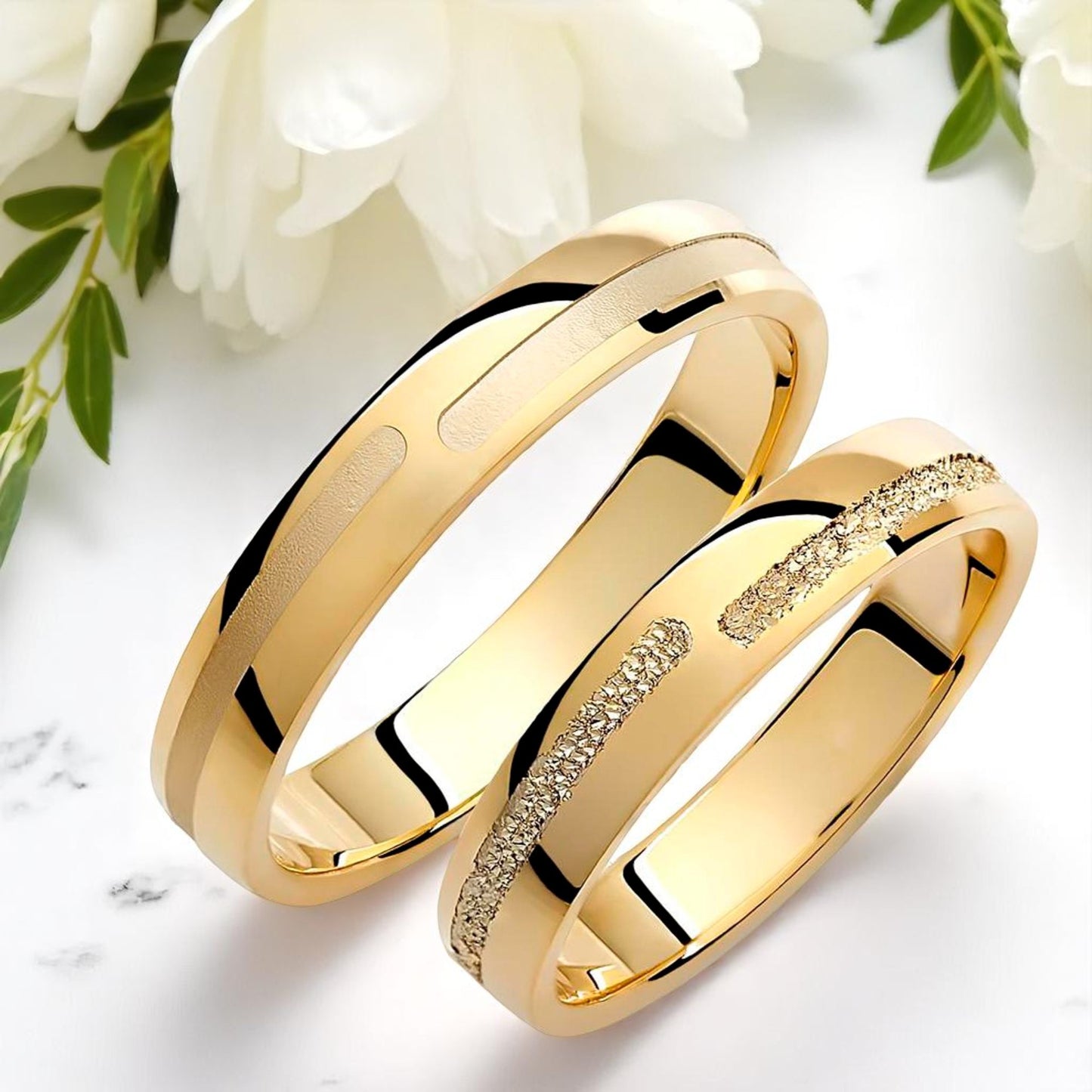 Textured 4mm Wedding Bands Set