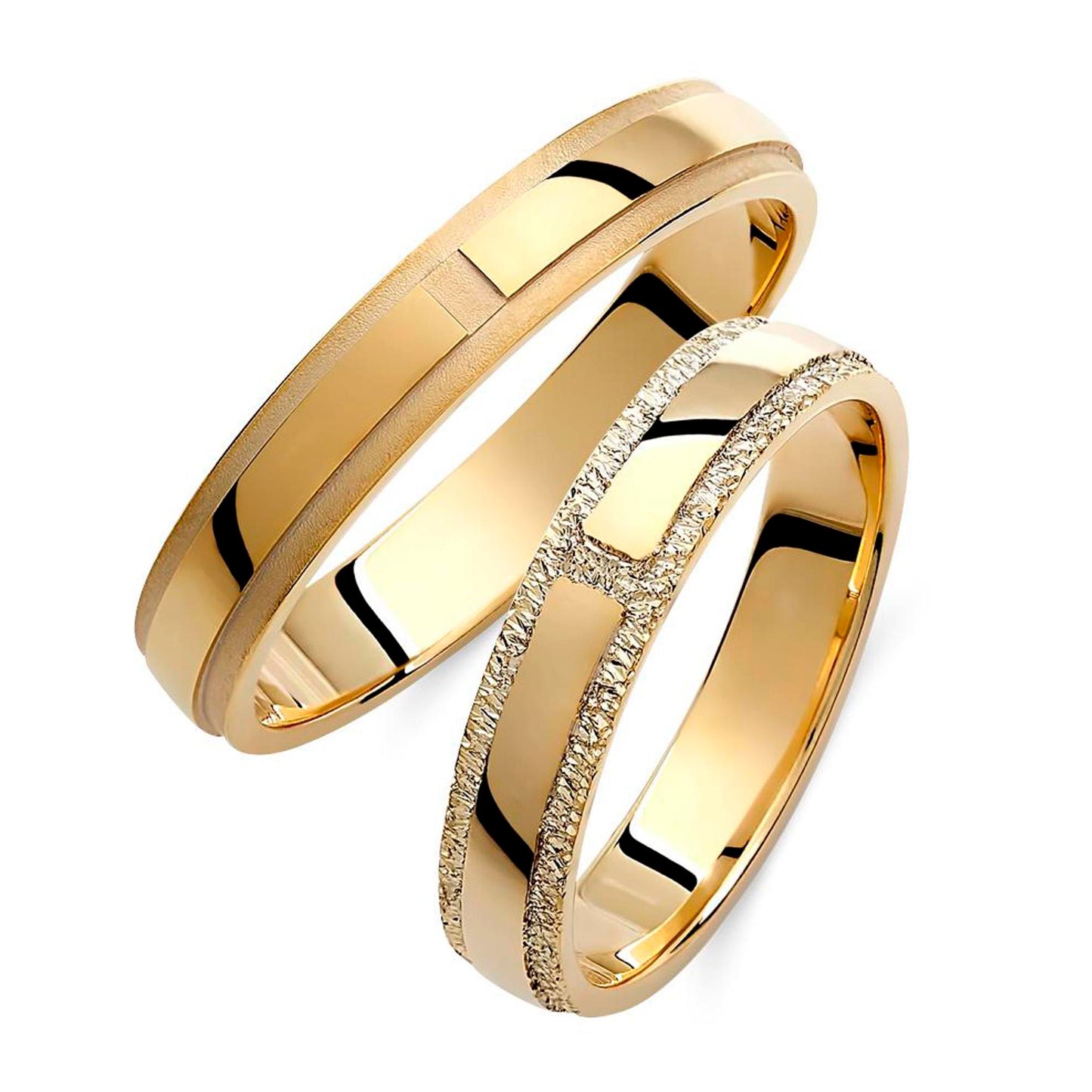 Textured 14k Gold Wedding Band Set - His & Hers Minimalist Rings