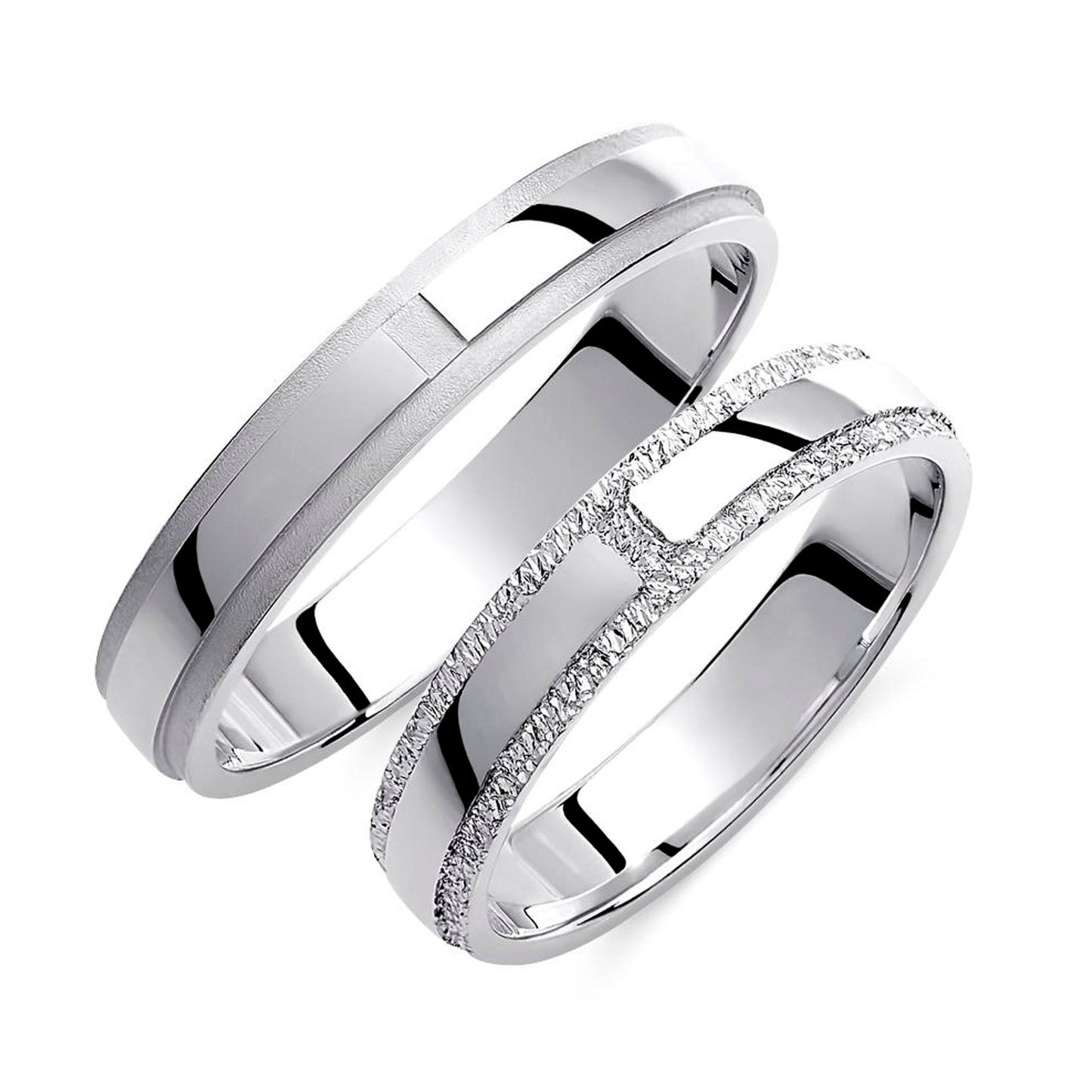 Textured 14k Gold Wedding Band Set - His & Hers Minimalist Rings