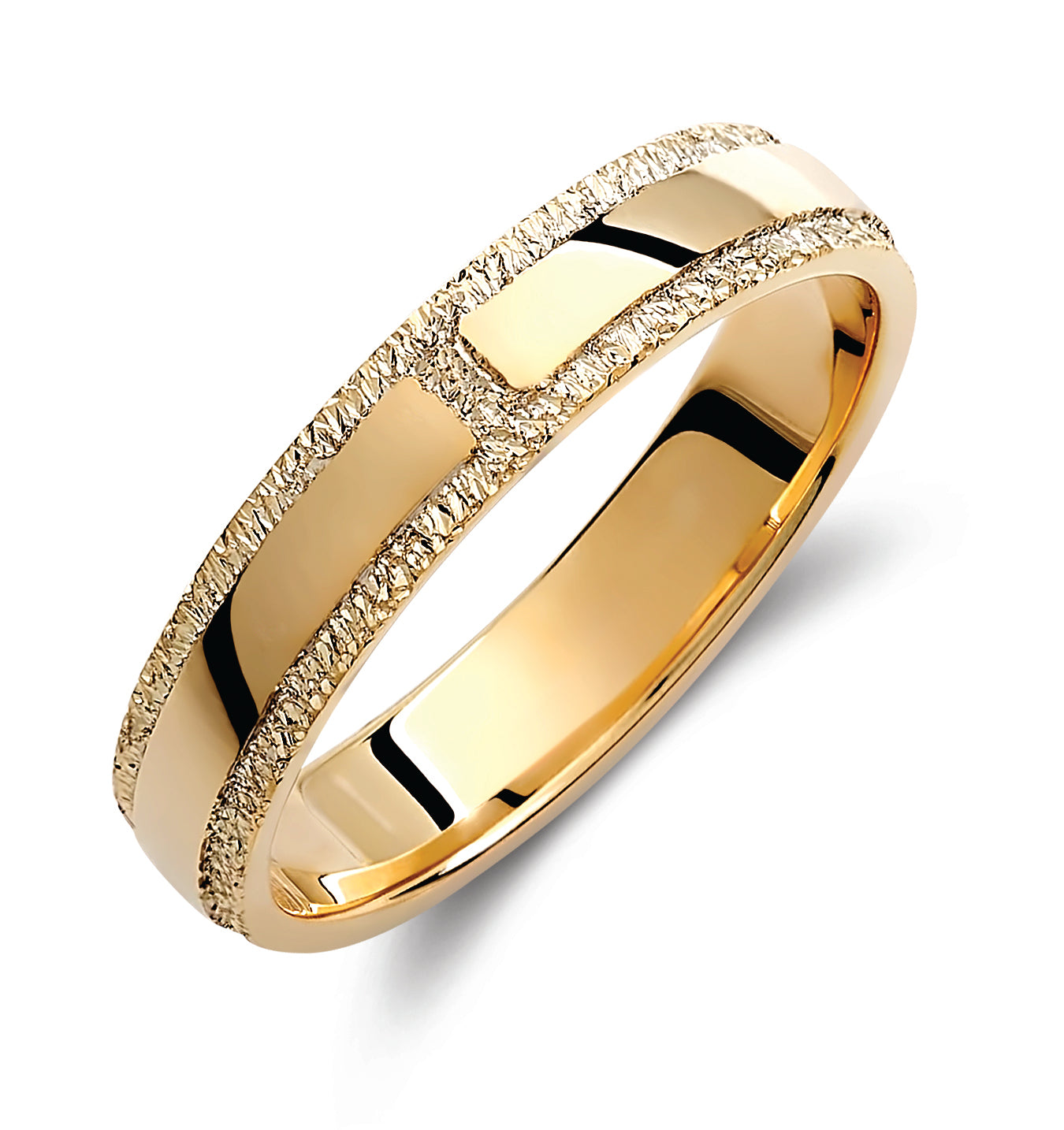 Textured 14k Gold Wedding Band Set - His & Hers Minimalist Rings