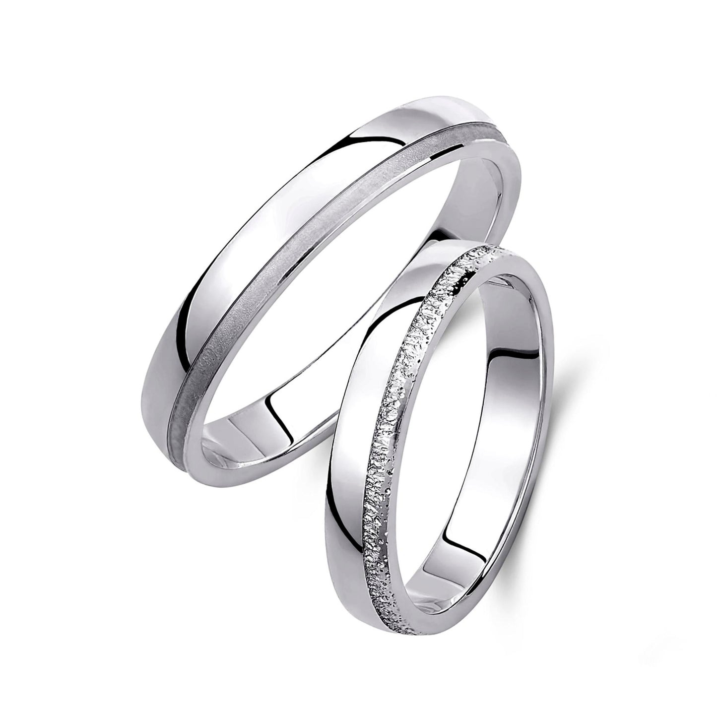 Matching Gold Wedding Band Set: Diamond-Cut & Brushed, His and Hers, 3.5mm