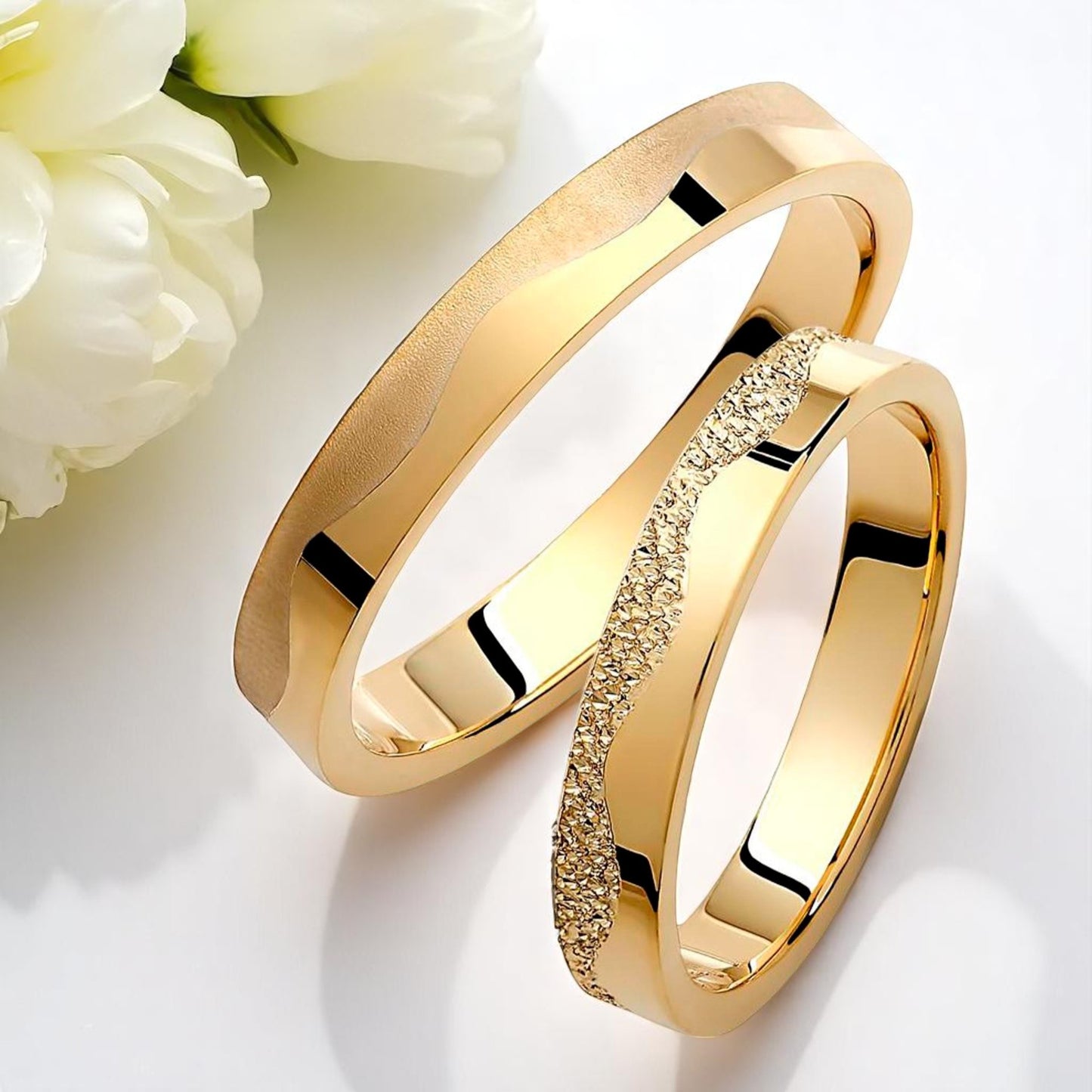Wavy 3.5mm Wedding Bands Set
