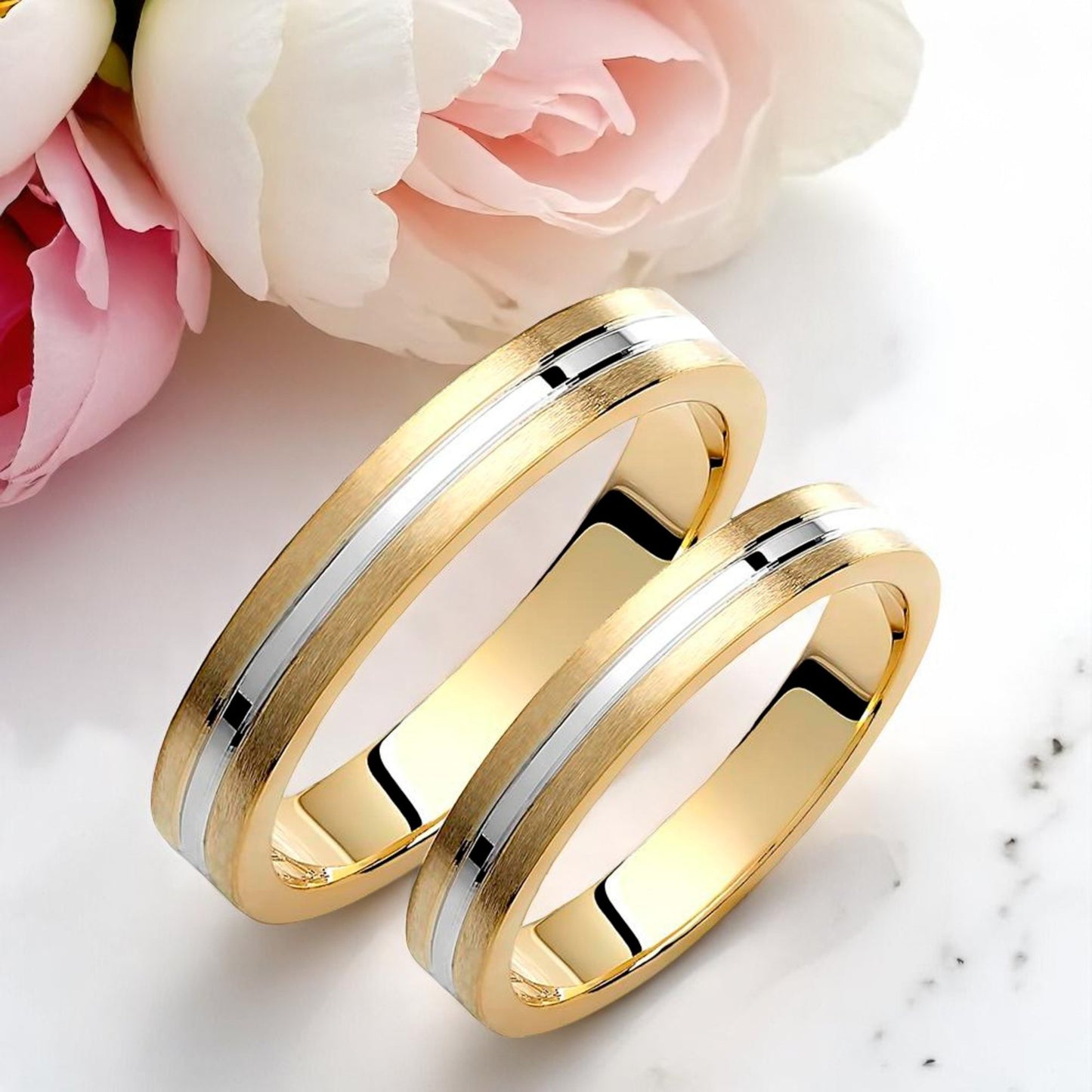 Two-Tone 3.5mm Wedding Bands Set