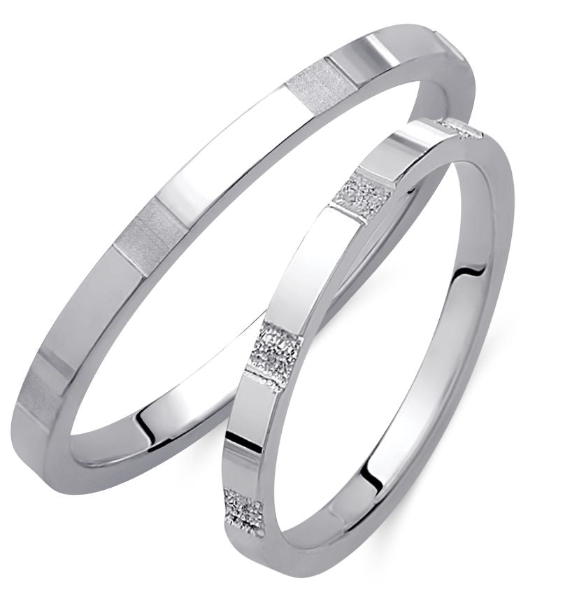 Engraved Gold Wedding Band Set: 18K Matching Promise Rings