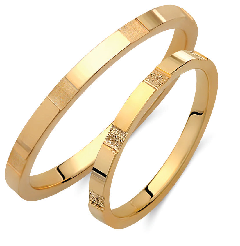 Engraved Gold Wedding Band Set: 18K Matching Promise Rings