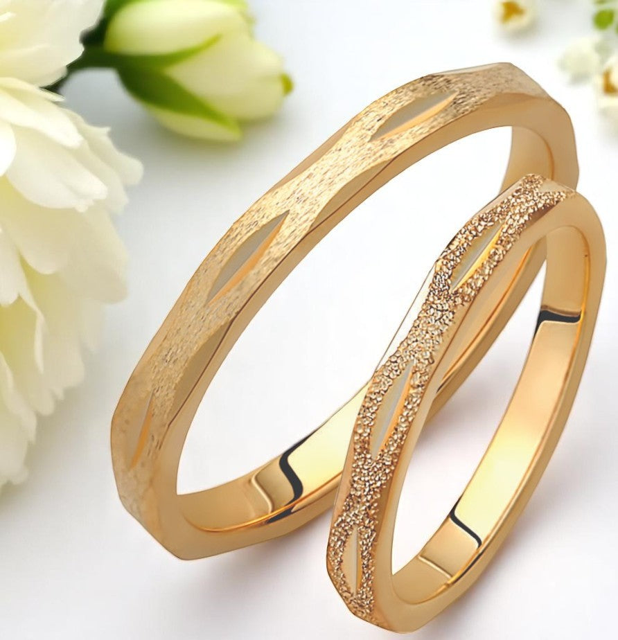 Textured 18k Gold Wedding Band Set: Twisted Matching Rings
