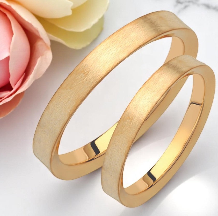 Plain Brushed 3mm Wedding Bands Set