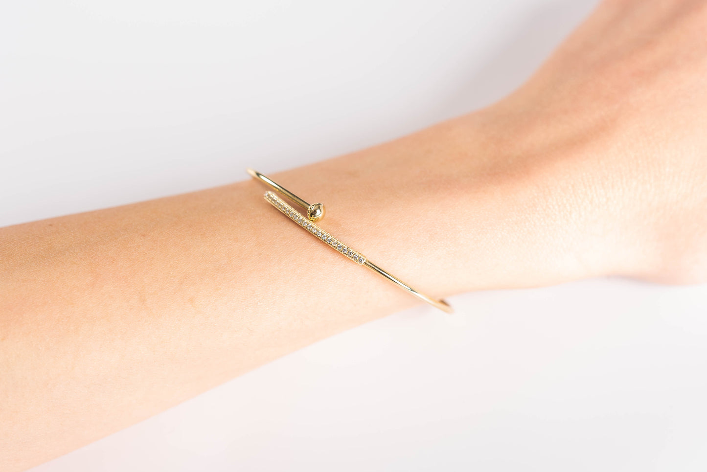 Cubic Zirconia Open Bangle Bracelet in 14K Gold