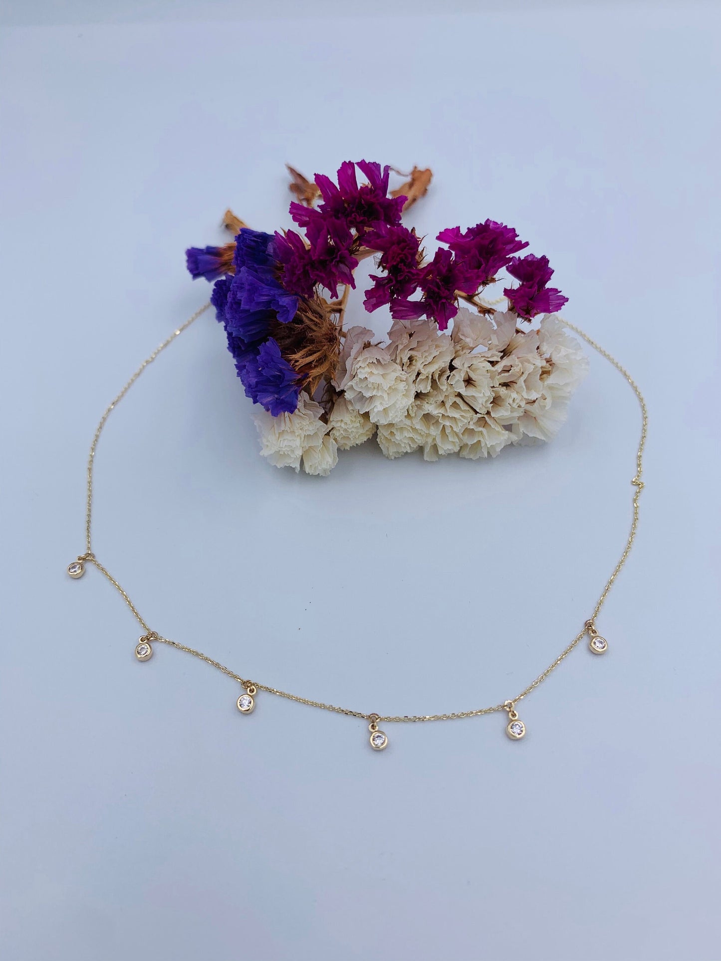Cubic Zirconia By The Yard Station Necklace in 14k gold for