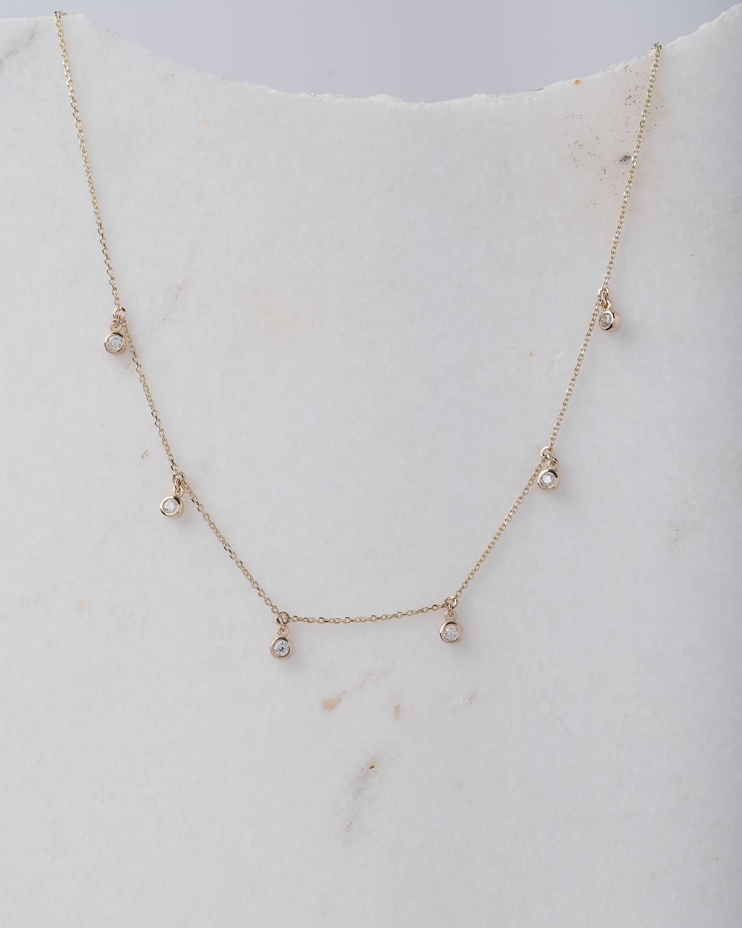 Cubic Zirconia By The Yard Station Necklace in 14k gold for