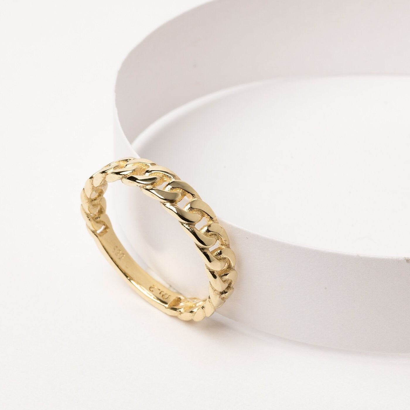 Handcrafted Cuban Link Ring in 14k Solid Gold for Women