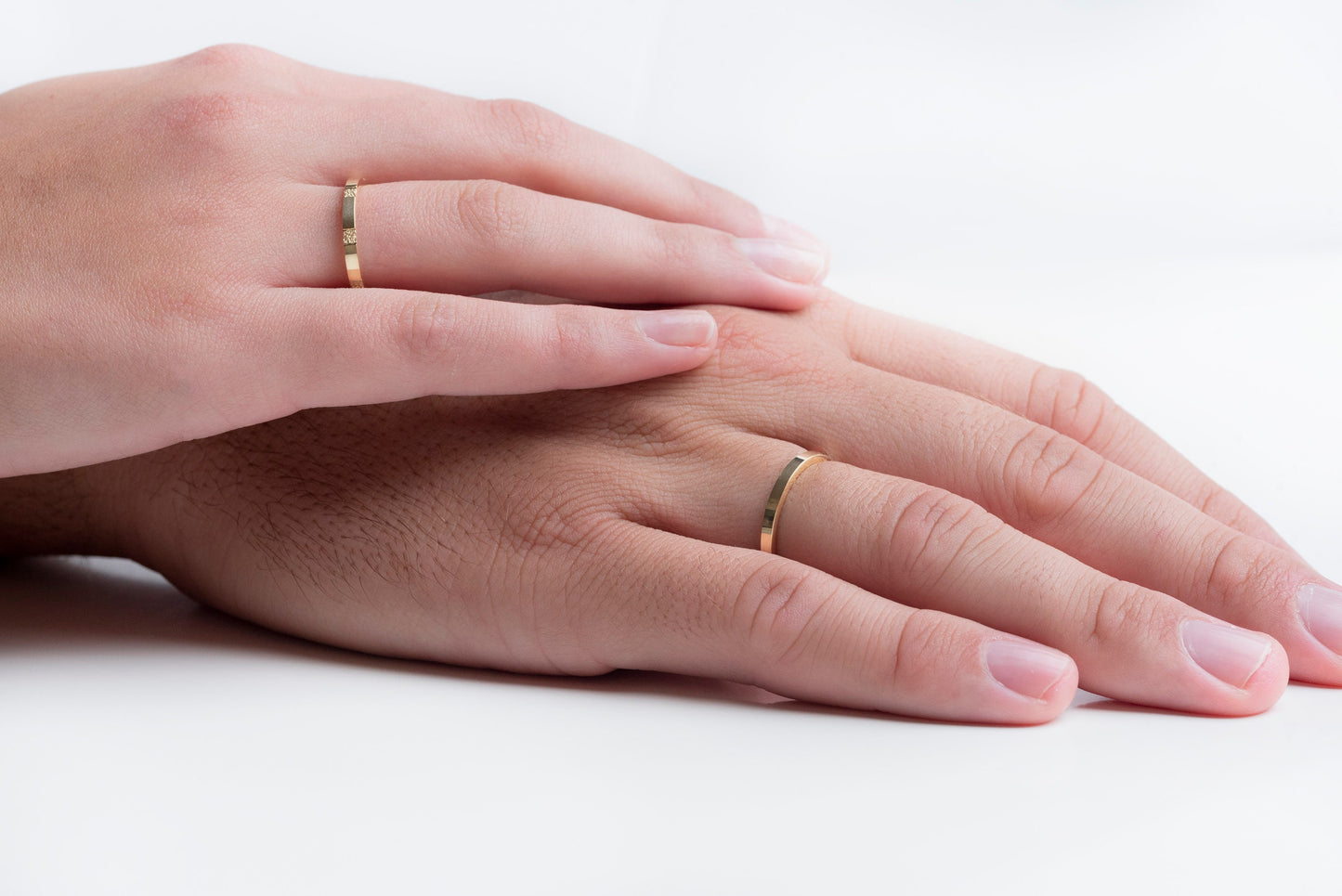 Engraved Gold Wedding Band Set: 18K Matching Promise Rings