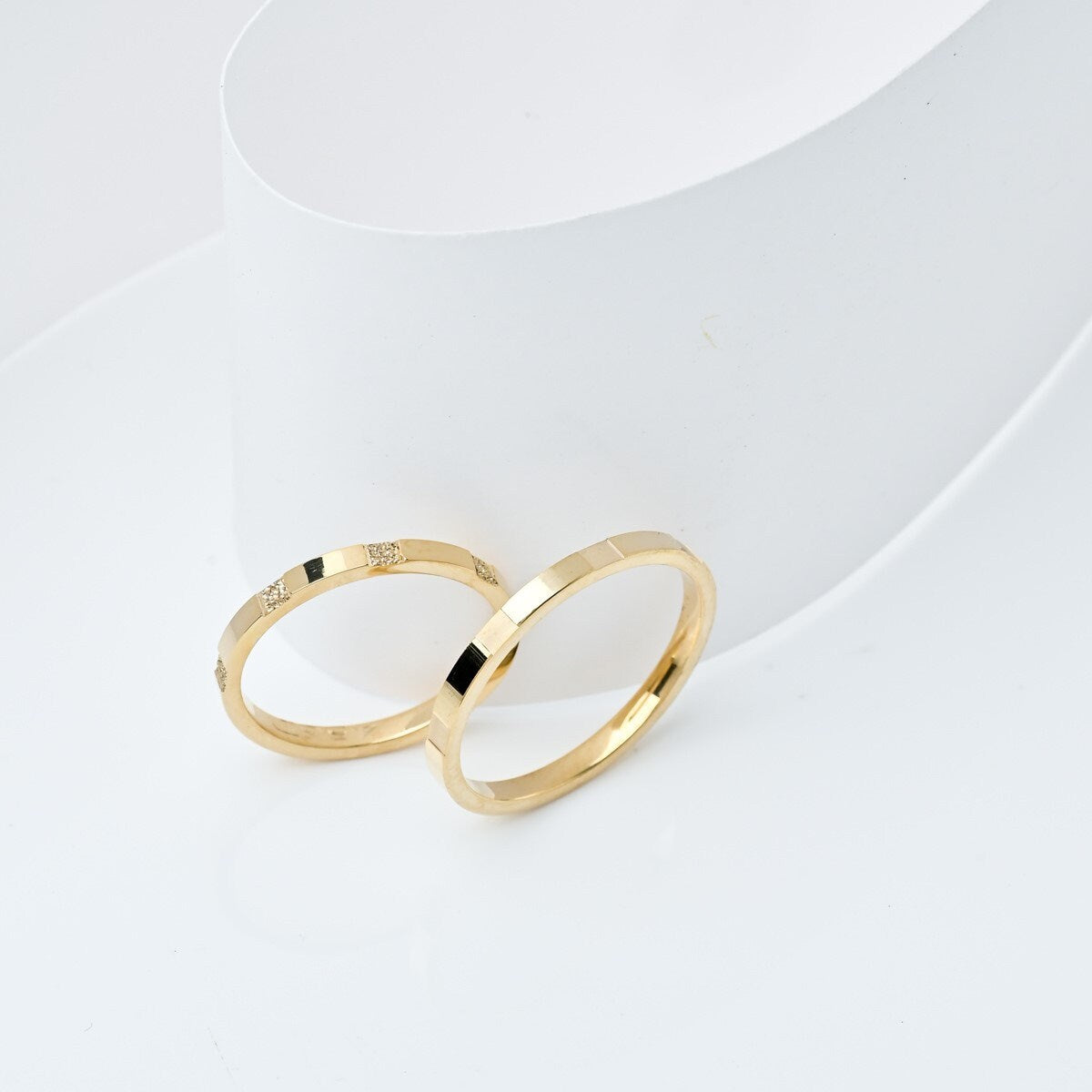 Engraved Gold Wedding Band Set: 18K Matching Promise Rings