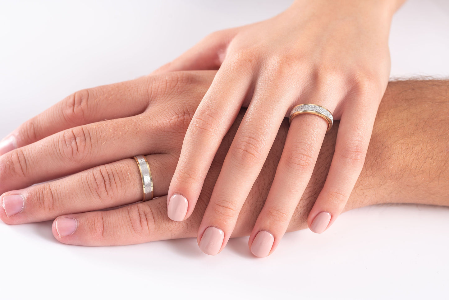 Two Tone Wedding Bands, 5 mm Wedding Bands Set, Matching Rings, Engrave Band Ring, Wedding Ring Set, His and Hers Rings