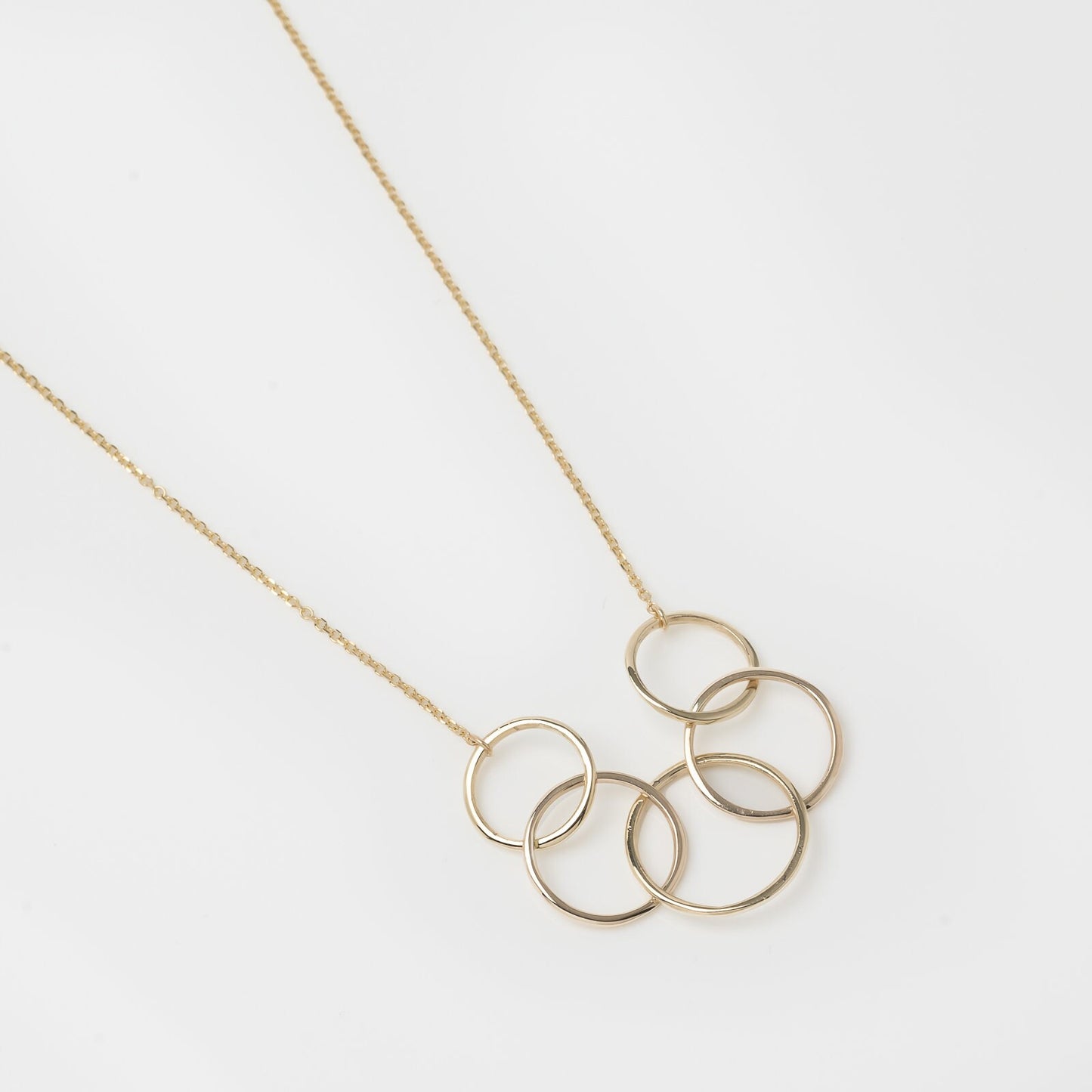 14k gold necklace with five interlocking circles for women