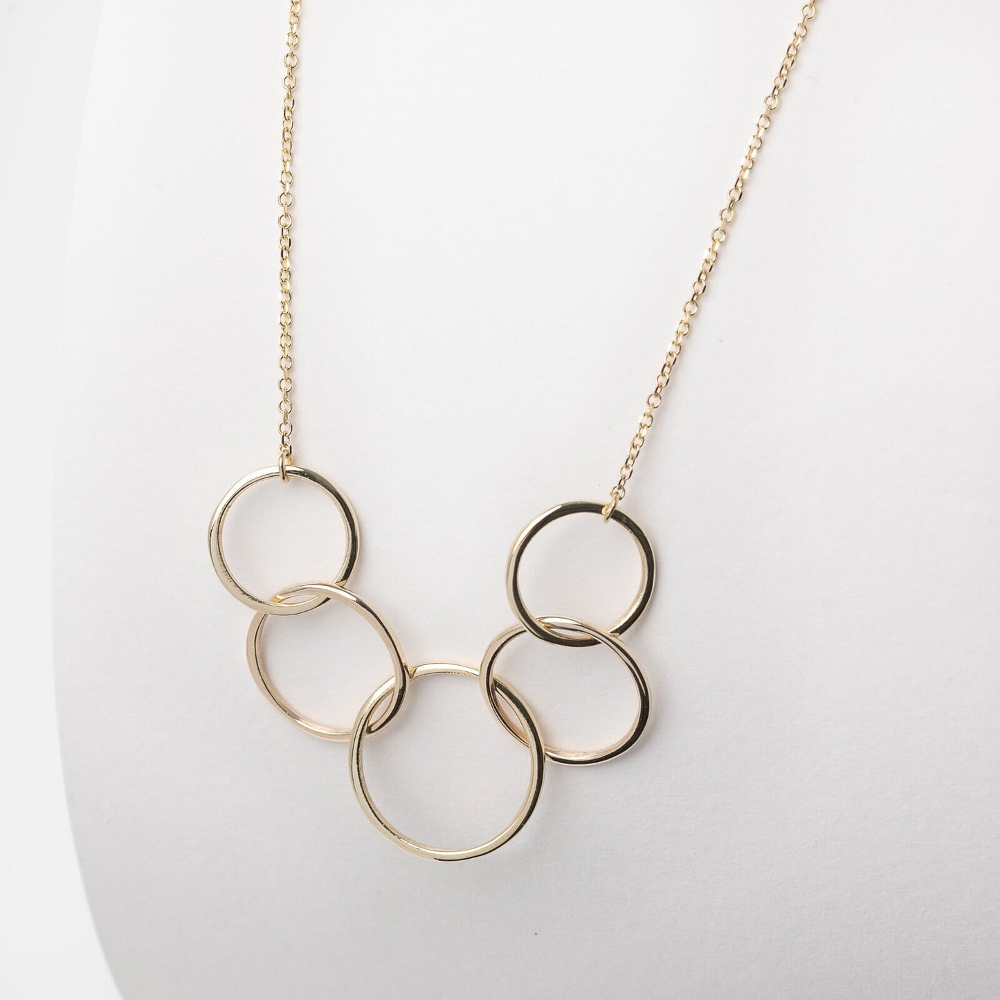 14k gold necklace with five interlocking circles for women