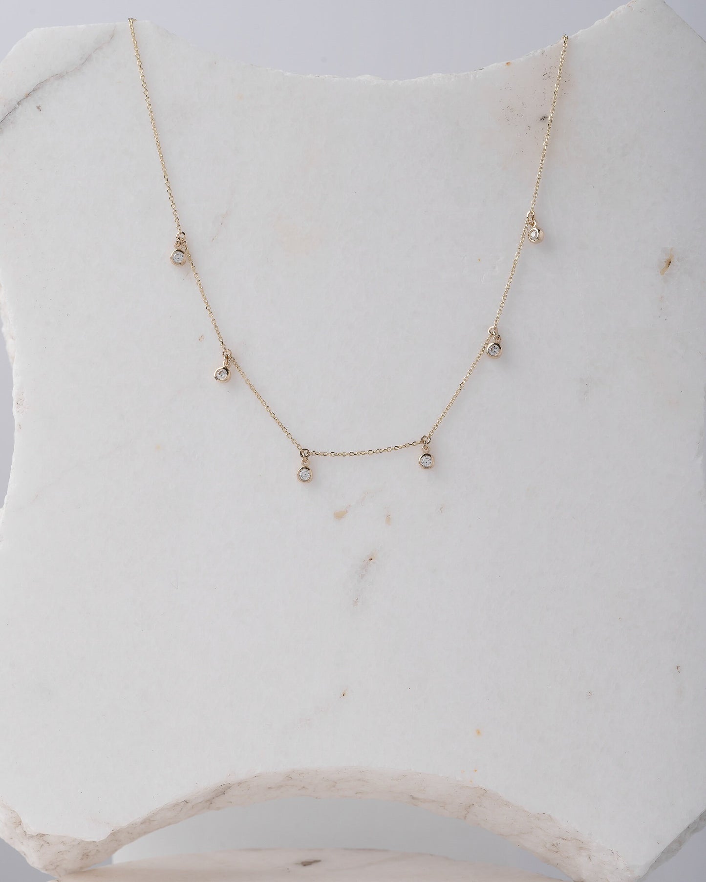 Cubic Zirconia By The Yard Station Necklace in 14k gold for
