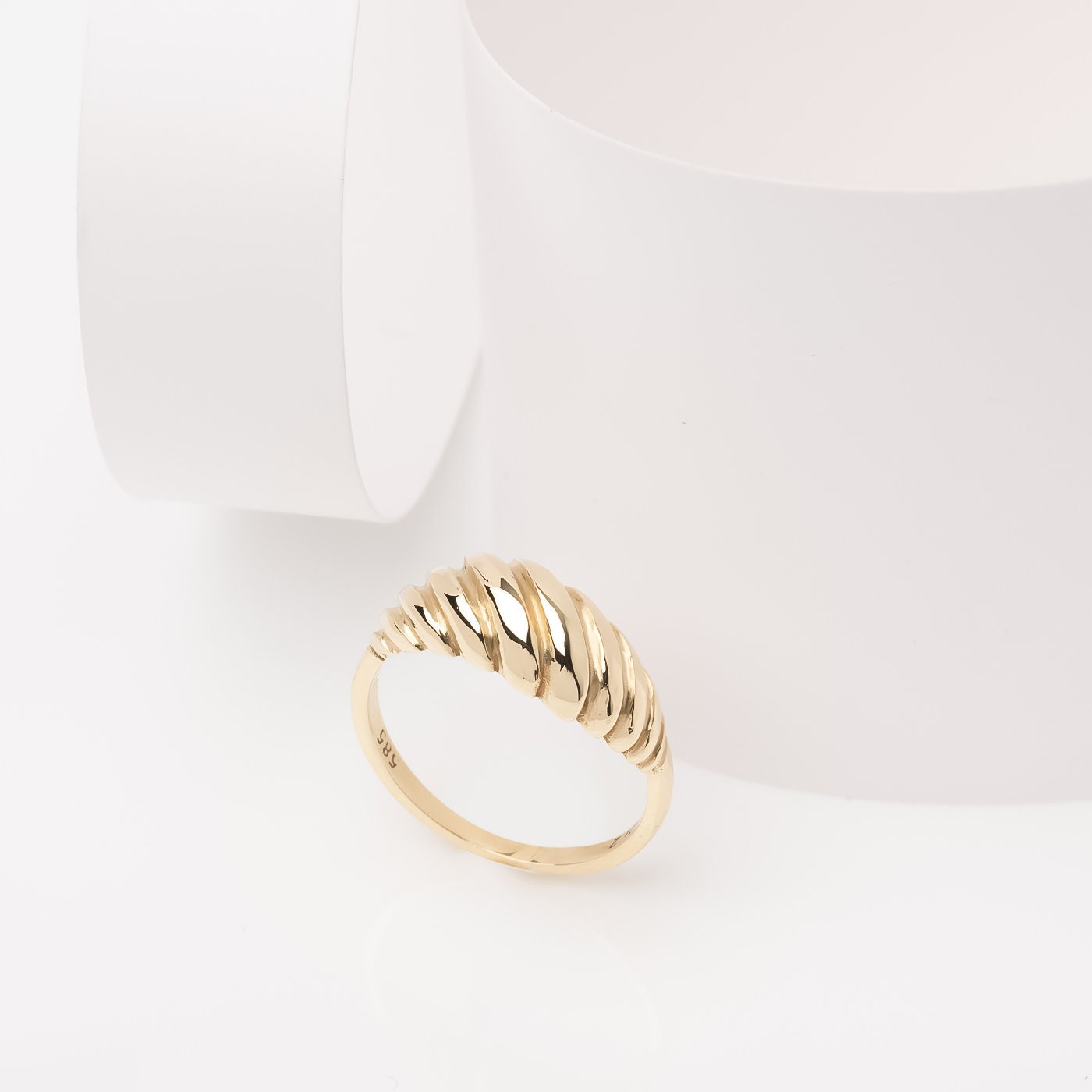 Handmade Croissant Ring in 14k Solid Gold for Women