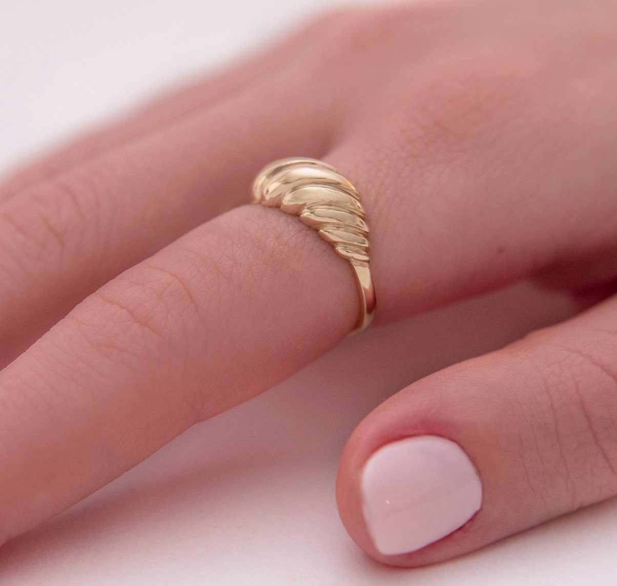 Handmade Croissant Ring in 14k Solid Gold for Women