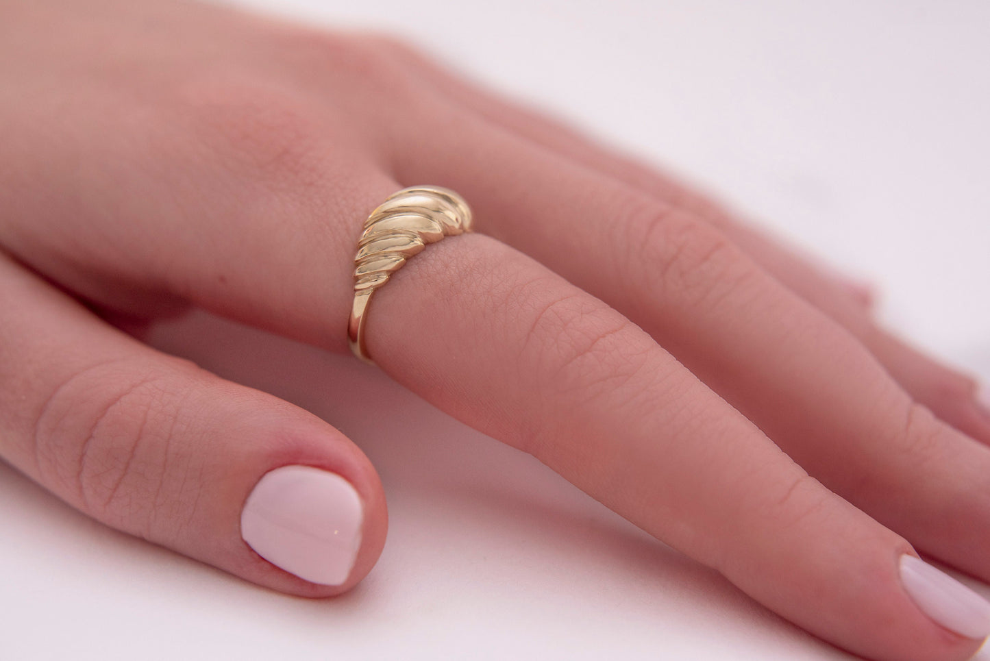 Handmade Croissant Ring in 14k Solid Gold for Women