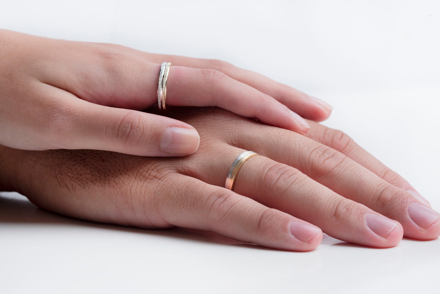 Two-tone Wedding Band, Wedding Bands Set, Matching Rings, Engrave Band Ring, His and Hers Matching Wedding Bands