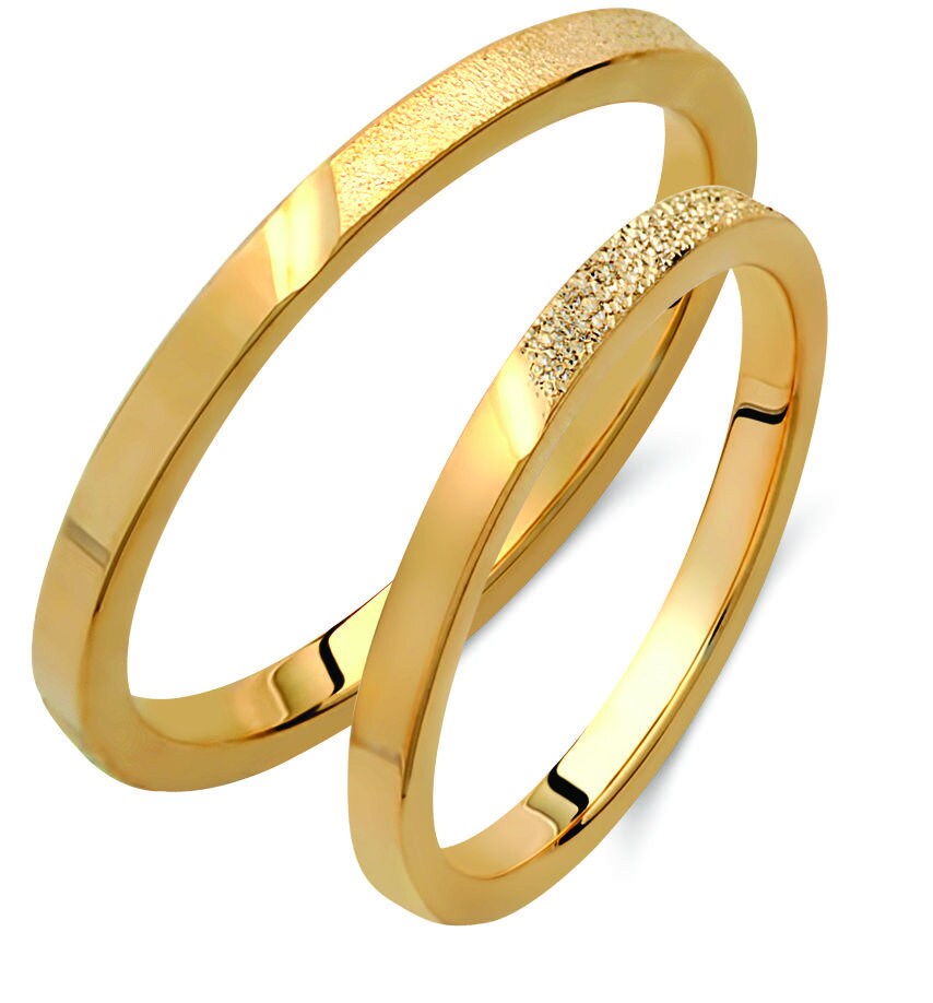 Slim Wedding Bands Set, Matching Rings, Engrave Band Ring, 18K Gold Ring Set, Couples Promise Ring Set, His and Hers Wedding Rings