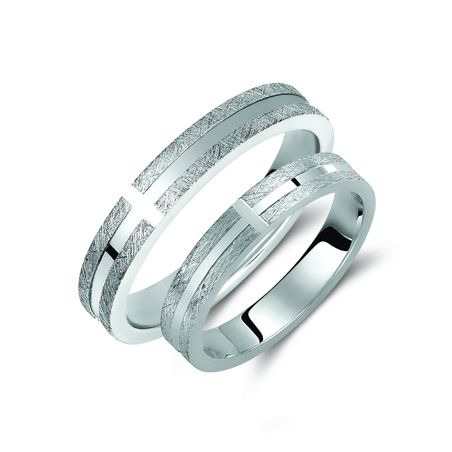 Diamond Cut Wedding Band Set, Cross Wedding Bands Set, Matching Rings, Engrave Band Ring, His and Hers Matching Wedding Bands