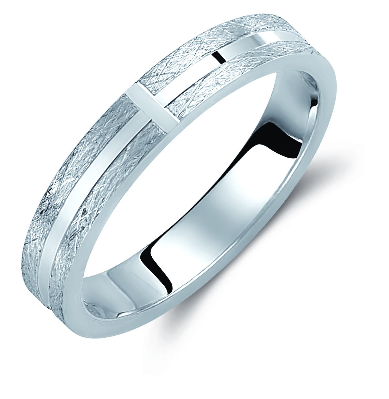 Diamond Cut Wedding Band Set, Cross Wedding Bands Set, Matching Rings, Engrave Band Ring, His and Hers Matching Wedding Bands