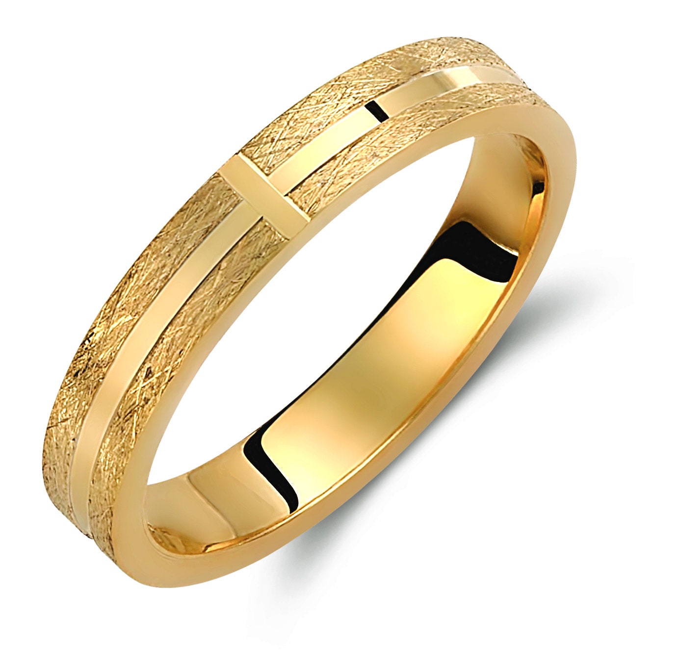 Diamond Cut Wedding Band Set, Cross Wedding Bands Set, Matching Rings, Engrave Band Ring, His and Hers Matching Wedding Bands