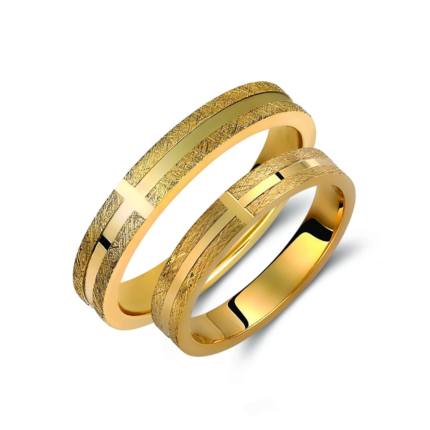 Diamond Cut Wedding Band Set, Cross Wedding Bands Set, Matching Rings, Engrave Band Ring, His and Hers Matching Wedding Bands