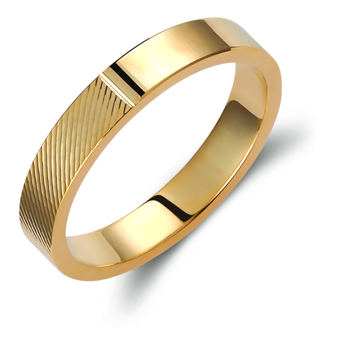 Ribbed Wedding Band Set, 3.5mm Wedding Bands Set, Matching Rings, Engrave Band Ring, His and Hers Matching Wedding Bands
