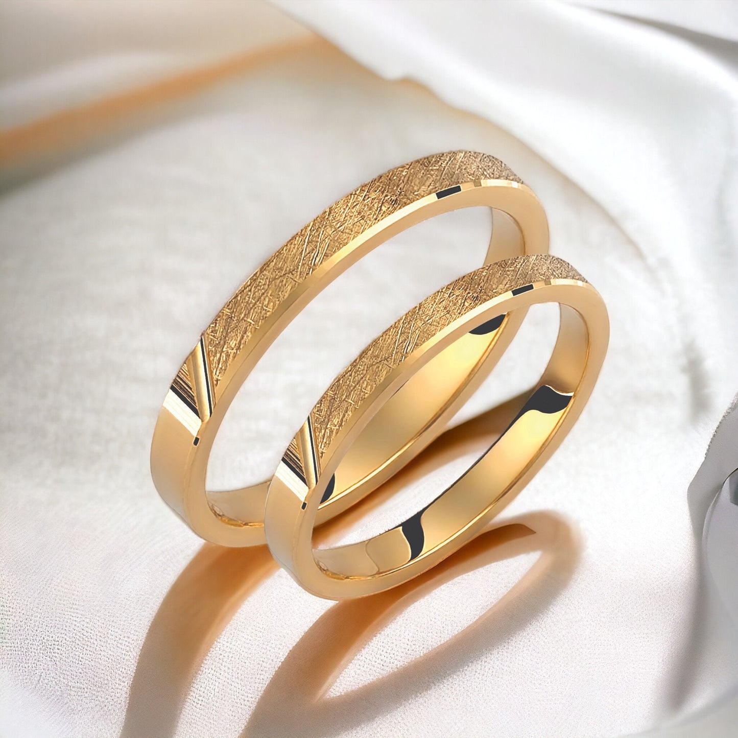 Slim Wedding Band Set, Textured Wedding Bands Set, Matching Rings, Engrave Band Ring, His and Hers Matching Wedding Bands