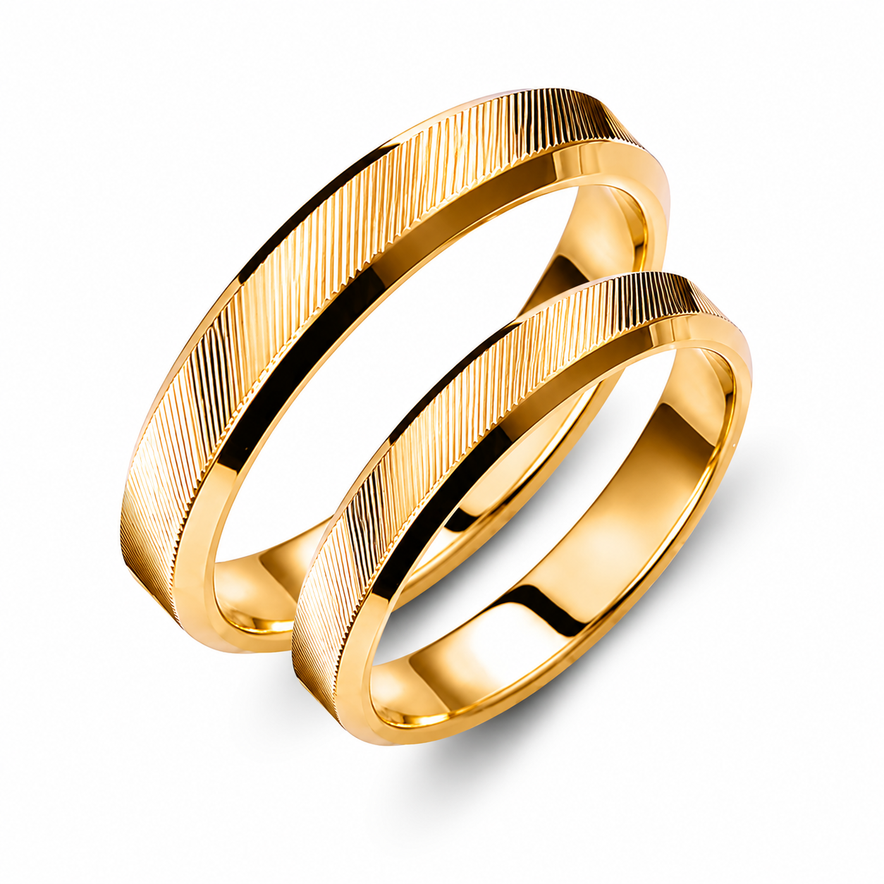 Ribbed 14k Gold Wedding Band Set: Minimalist His & Hers Rings